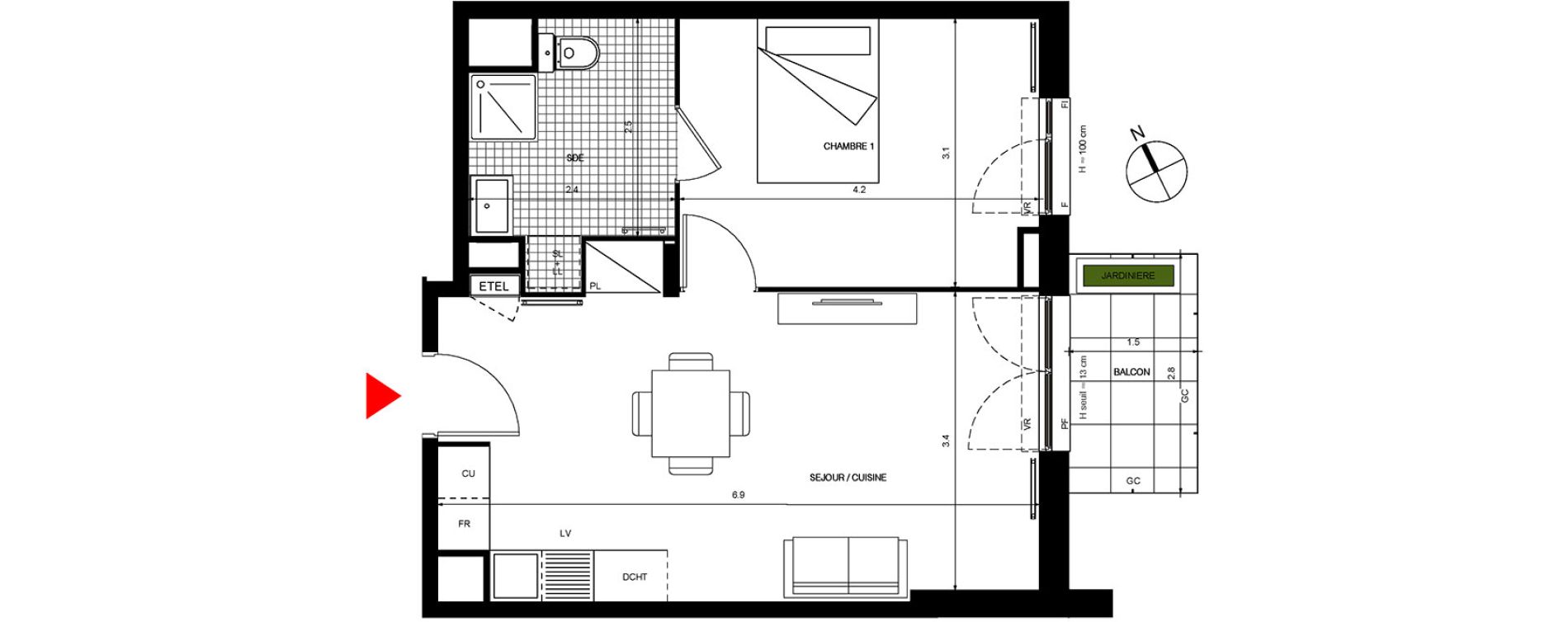 Appartement T2 de 43,43 m2 &agrave; Villepinte La p&eacute;pini&egrave;re