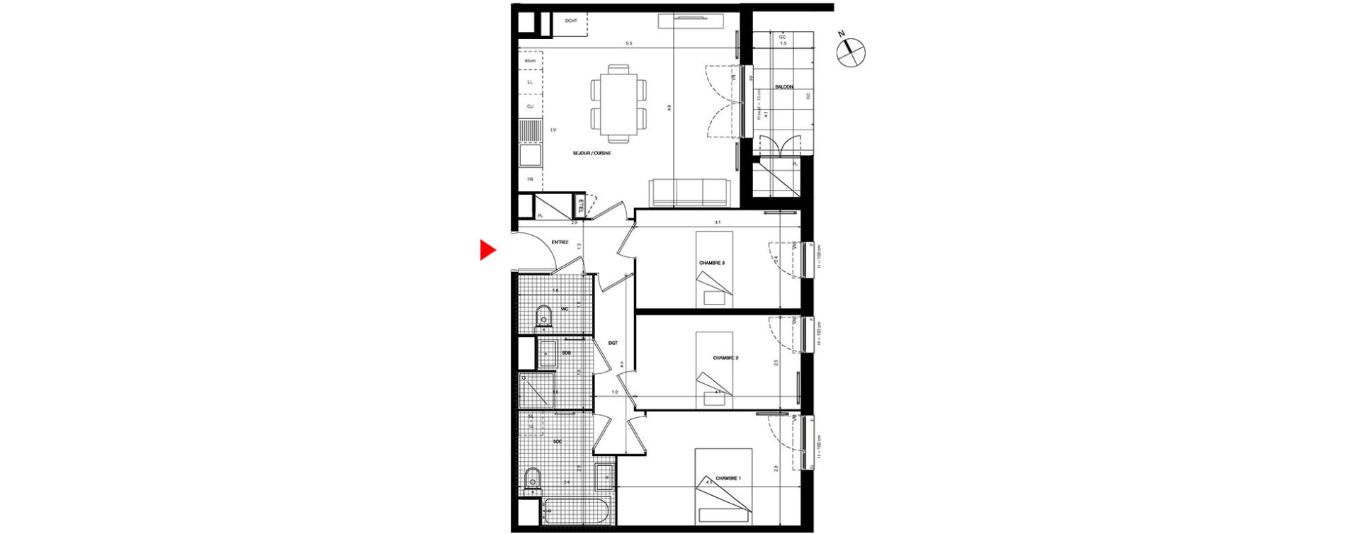 Appartement T4 de 76,40 m2 &agrave; Villepinte La p&eacute;pini&egrave;re