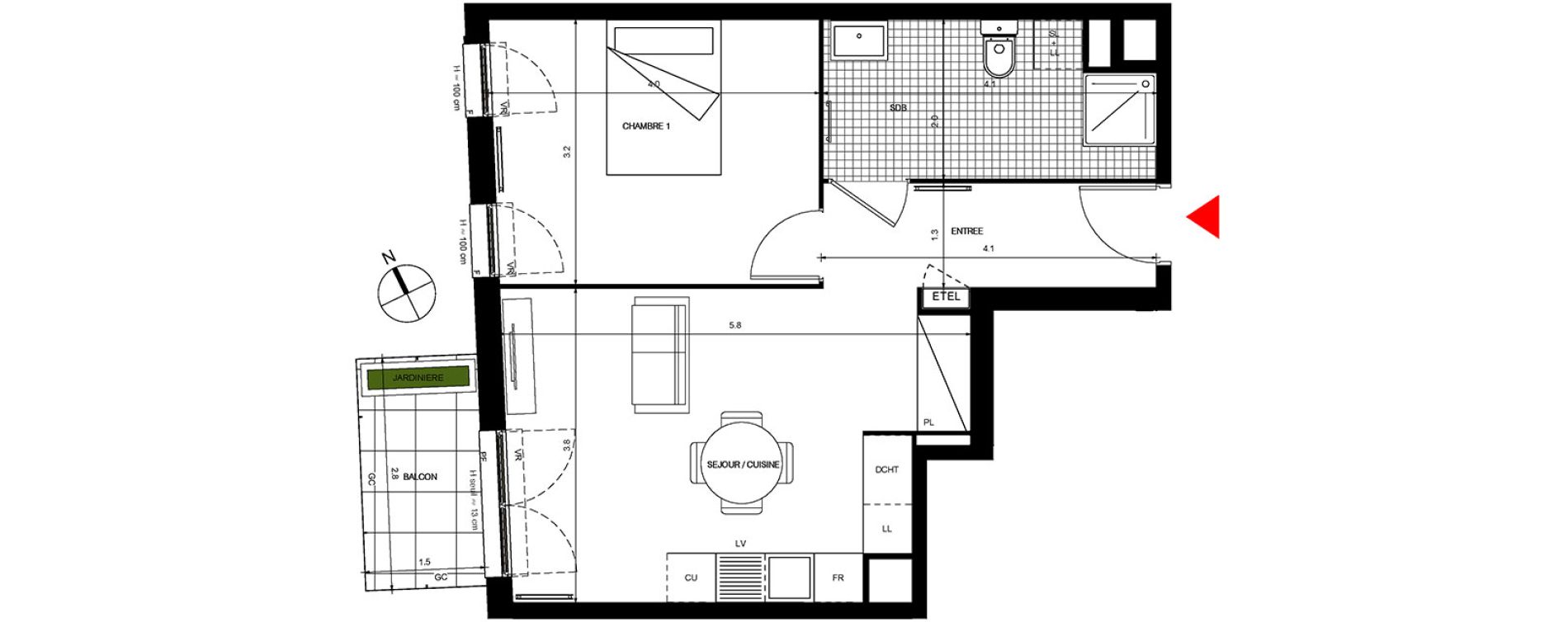 Appartement T2 de 45,25 m2 &agrave; Villepinte La p&eacute;pini&egrave;re
