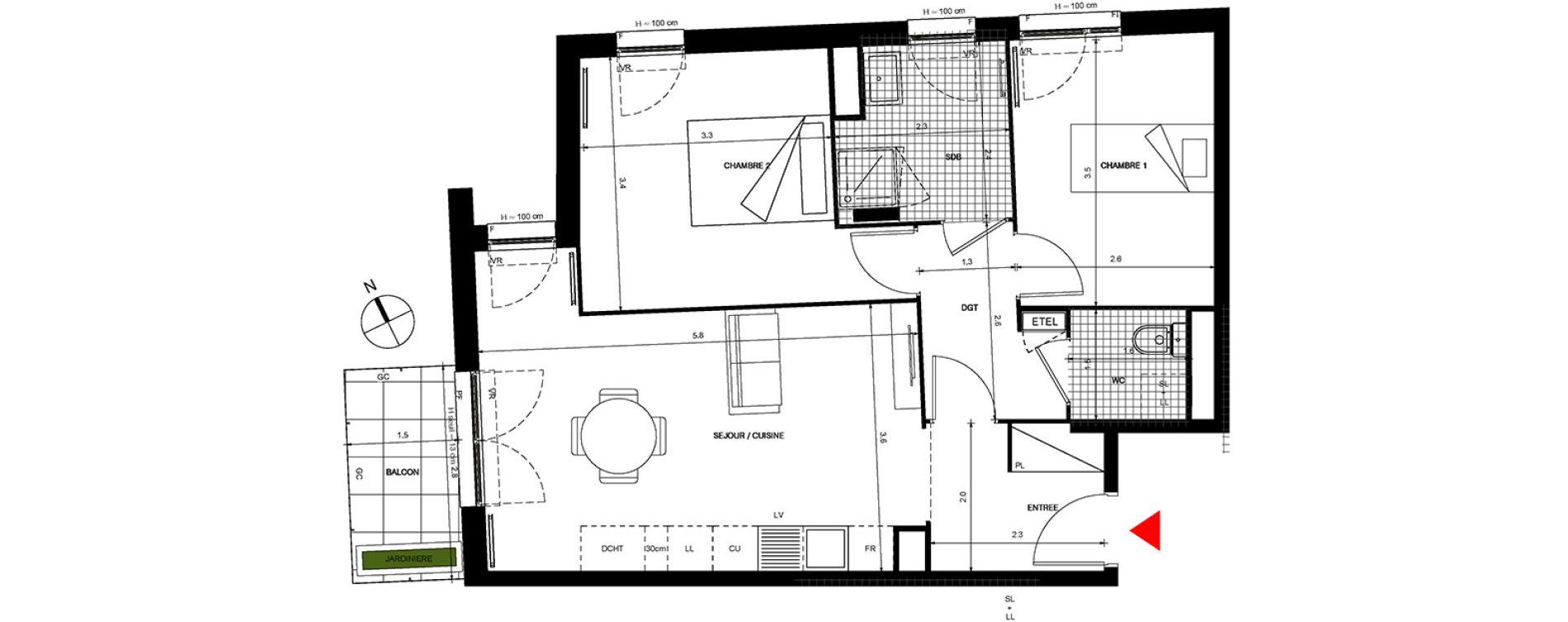 Appartement T3 de 58,66 m2 &agrave; Villepinte La p&eacute;pini&egrave;re