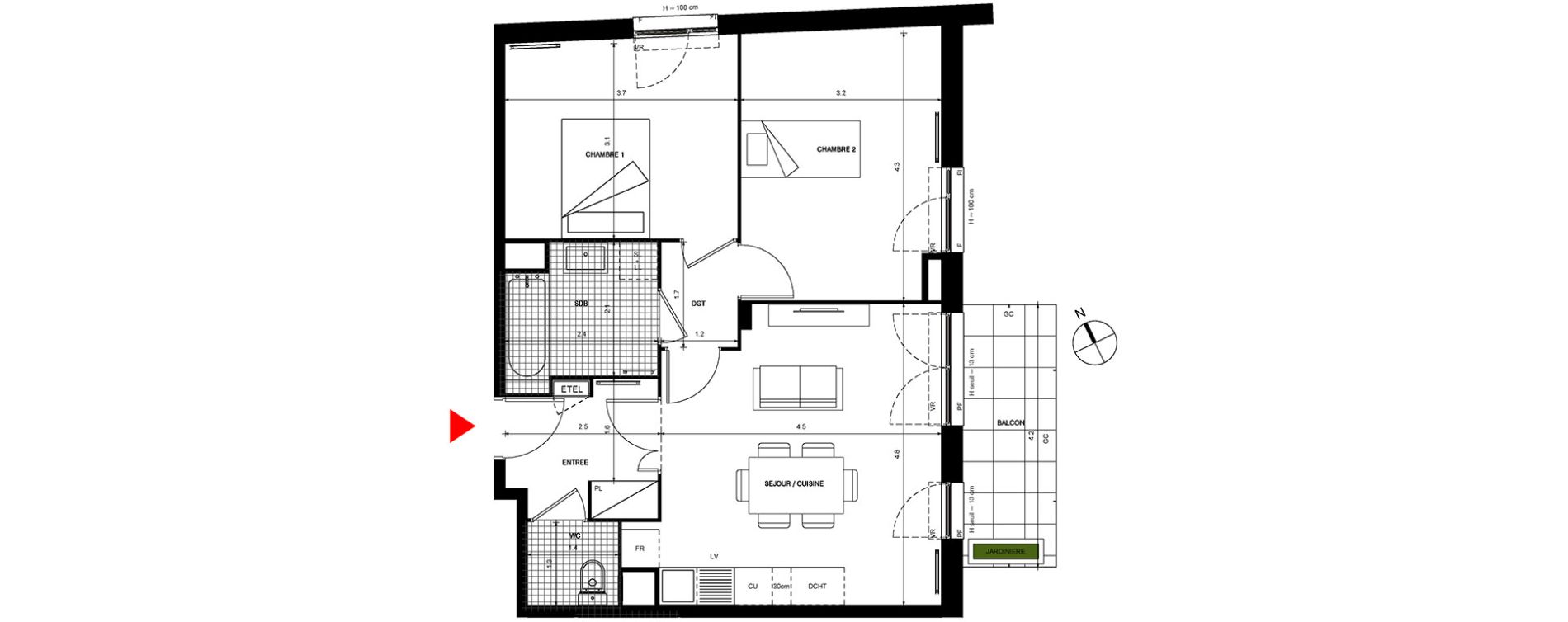 Appartement T3 de 59,97 m2 &agrave; Villepinte La p&eacute;pini&egrave;re