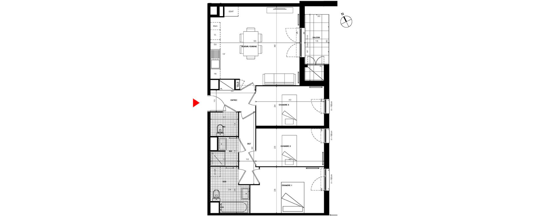 Appartement T4 de 76,40 m2 &agrave; Villepinte La p&eacute;pini&egrave;re