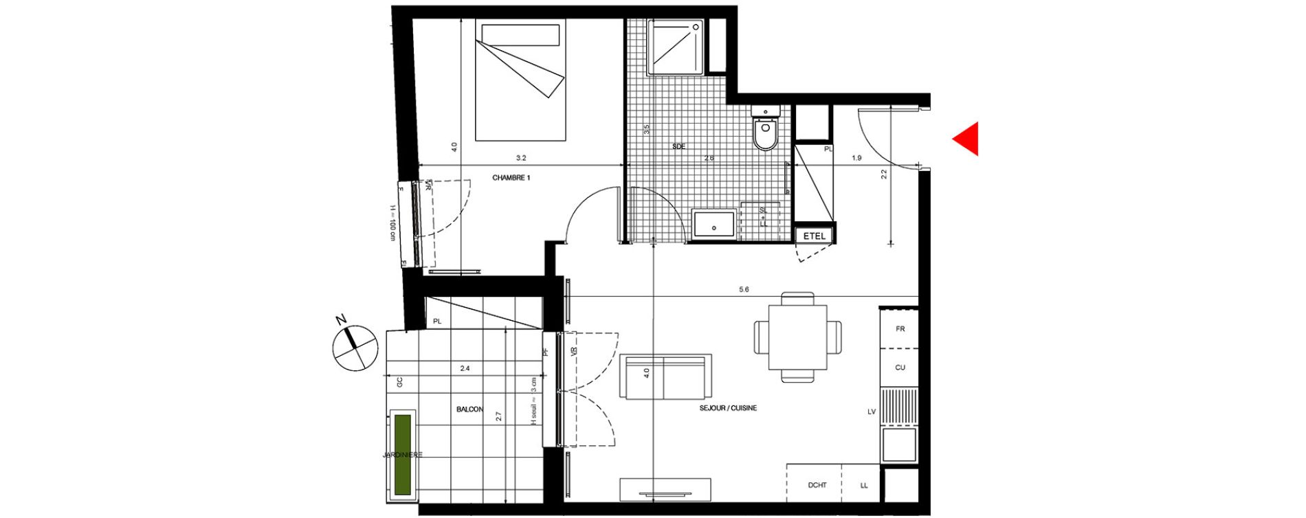 Appartement T2 de 44,79 m2 &agrave; Villepinte La p&eacute;pini&egrave;re