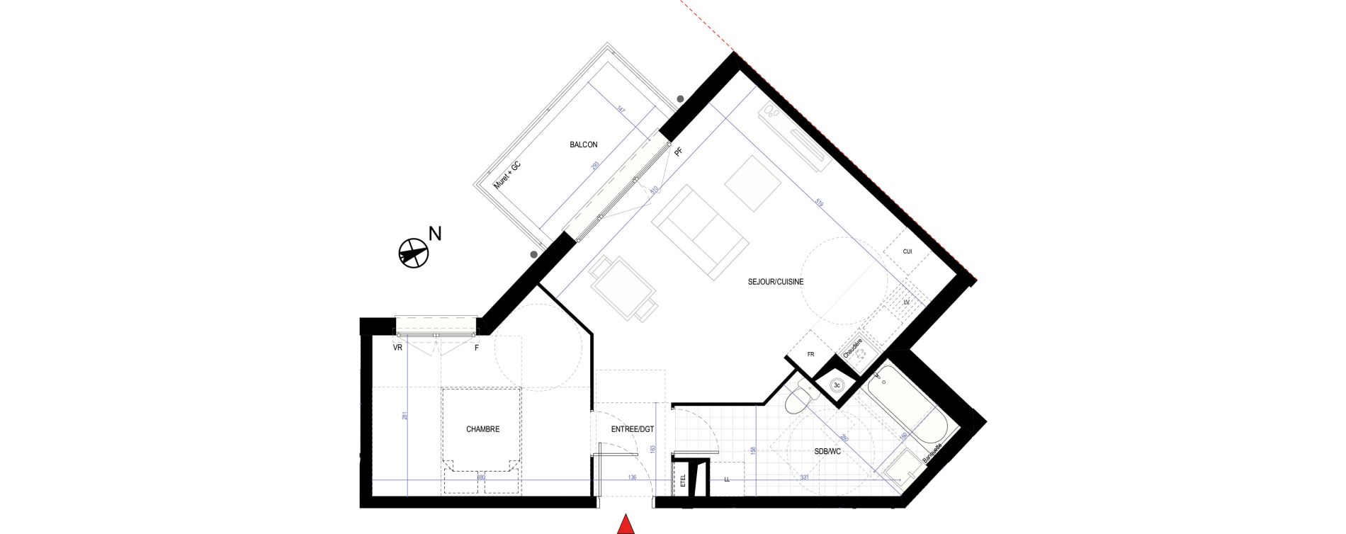 Appartement T2 de 45,95 m2 &agrave; Villepinte March&eacute;