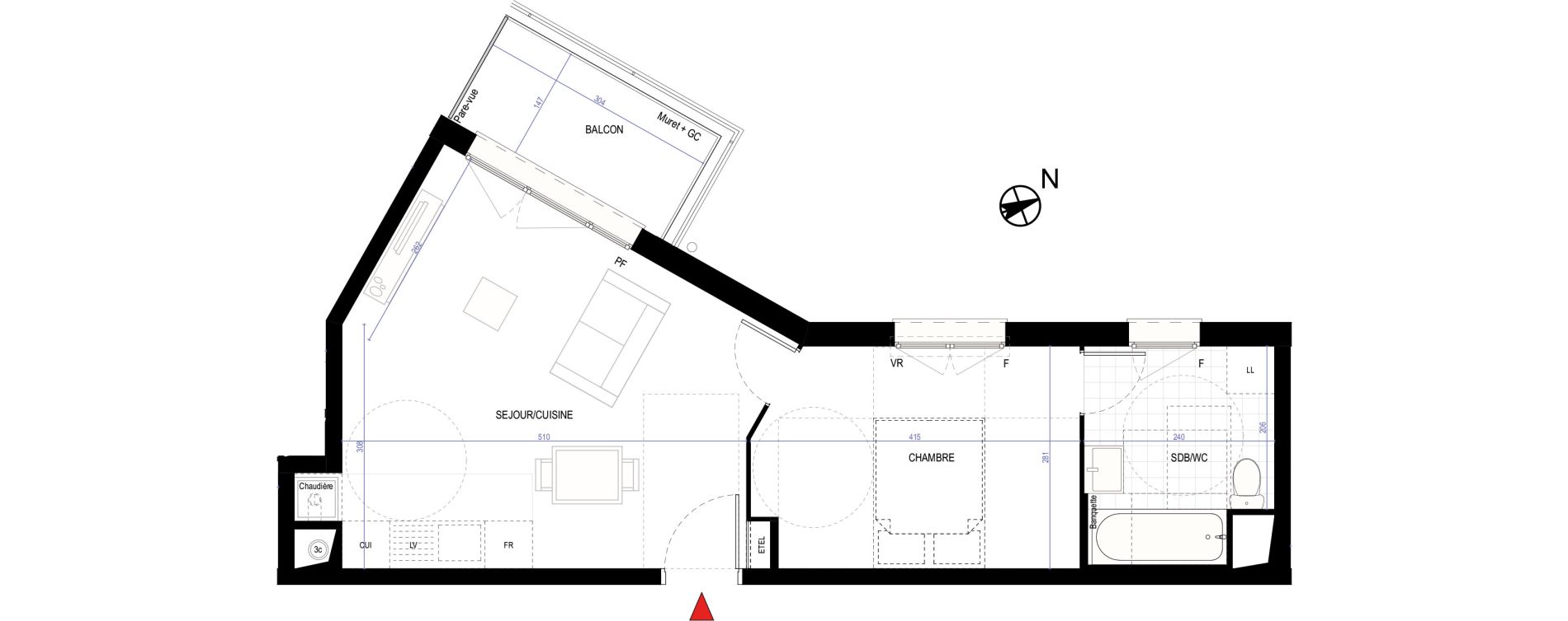 Appartement T2 de 39,96 m2 &agrave; Villepinte March&eacute;