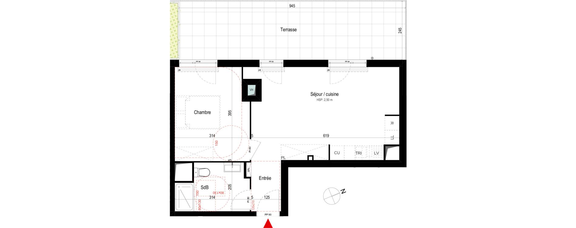 Appartement T2 de 43,71 m2 &agrave; Villepinte La p&eacute;pini&egrave;re