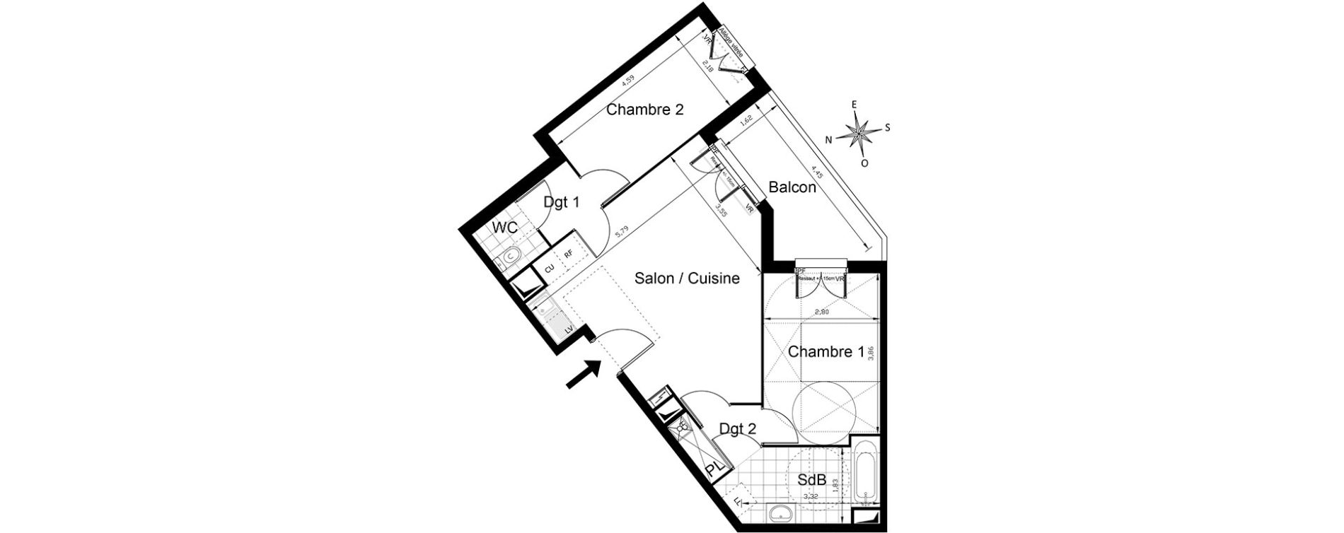 Appartement T3 de 58,43 m2 &agrave; Villepinte Centre