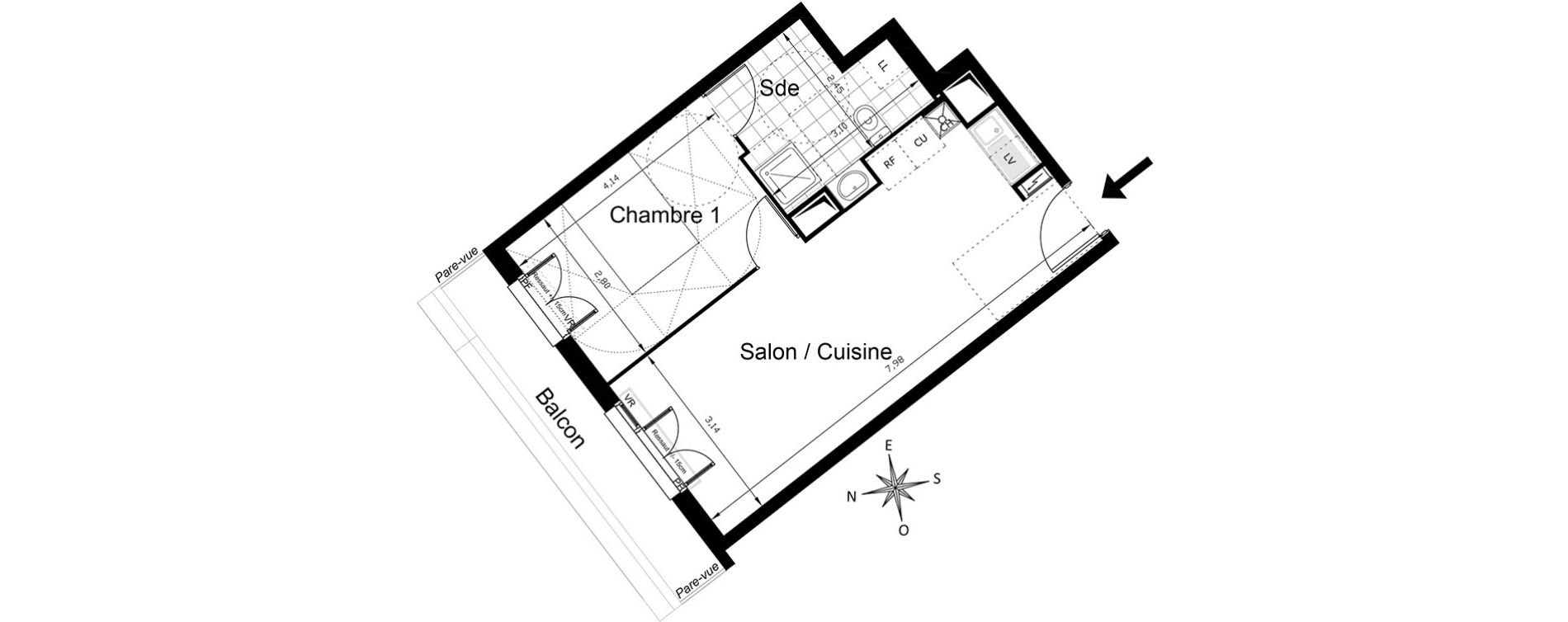 Appartement T2 de 42,96 m2 &agrave; Villepinte Centre