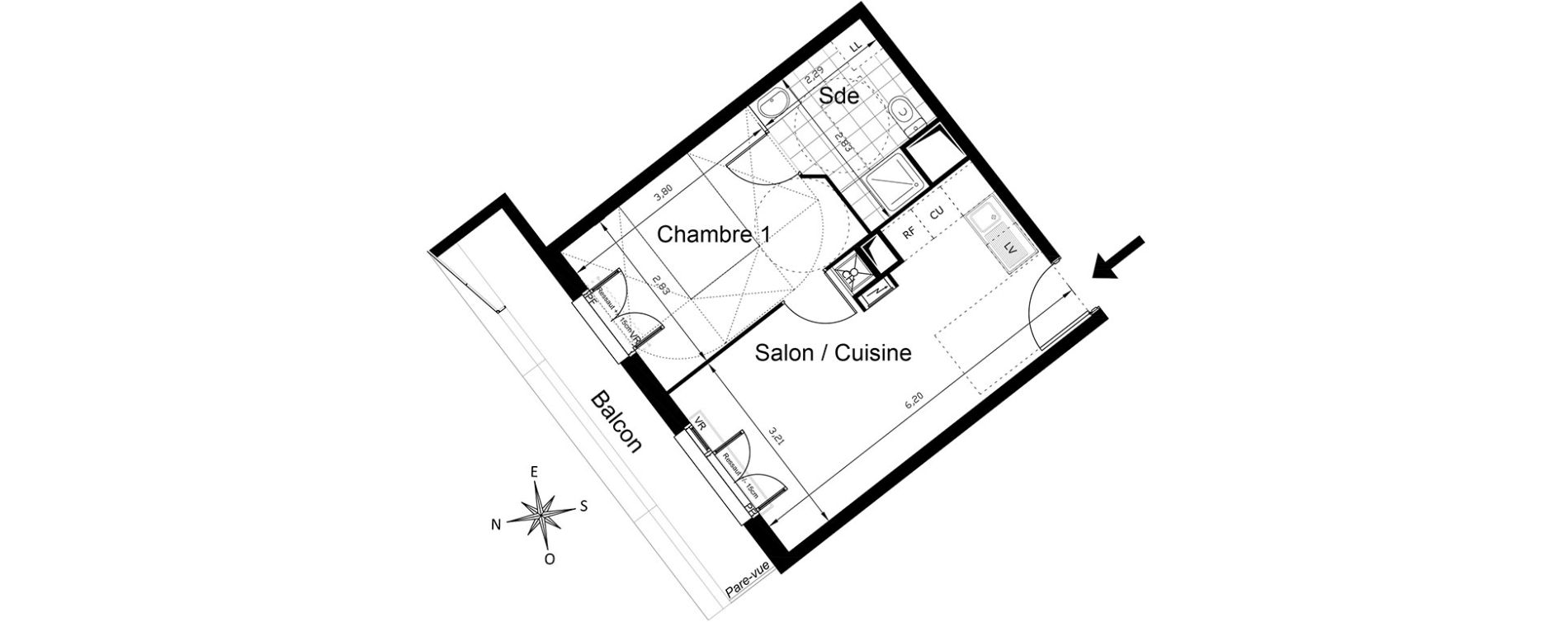 Appartement T2 de 35,64 m2 &agrave; Villepinte Centre