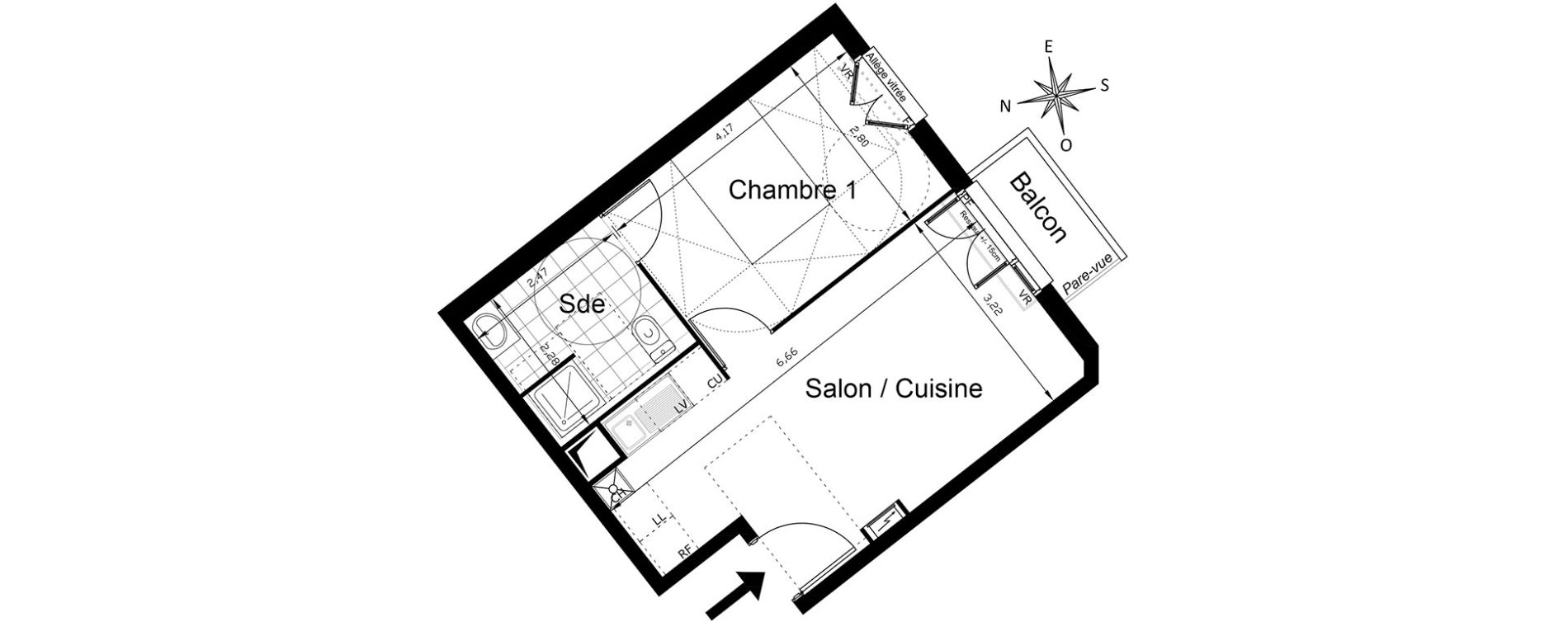 Appartement T2 de 37,28 m2 &agrave; Villepinte Centre