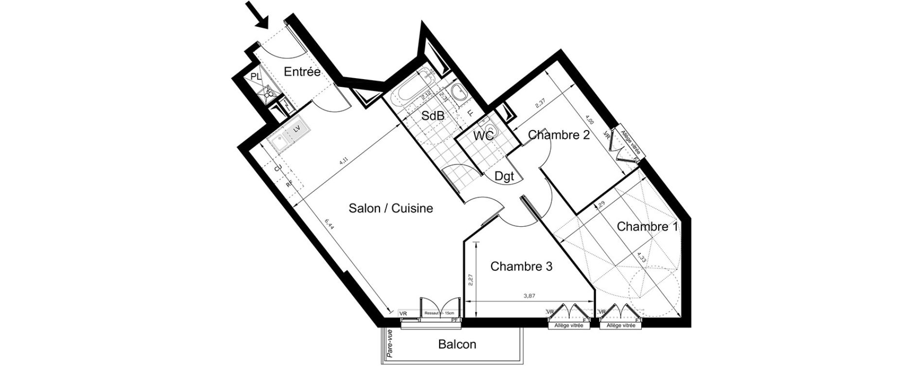 Appartement T4 de 75,38 m2 &agrave; Villepinte Centre