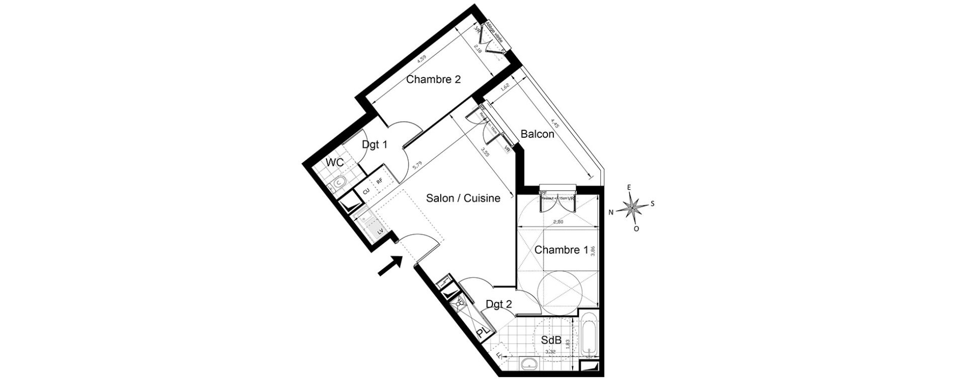 Appartement T3 de 58,43 m2 &agrave; Villepinte Centre