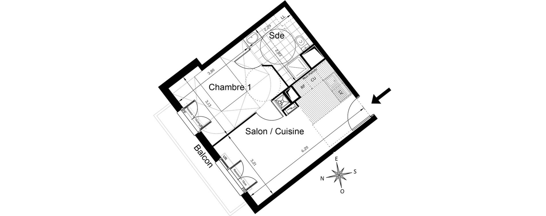 Appartement T2 de 36,10 m2 &agrave; Villepinte Centre