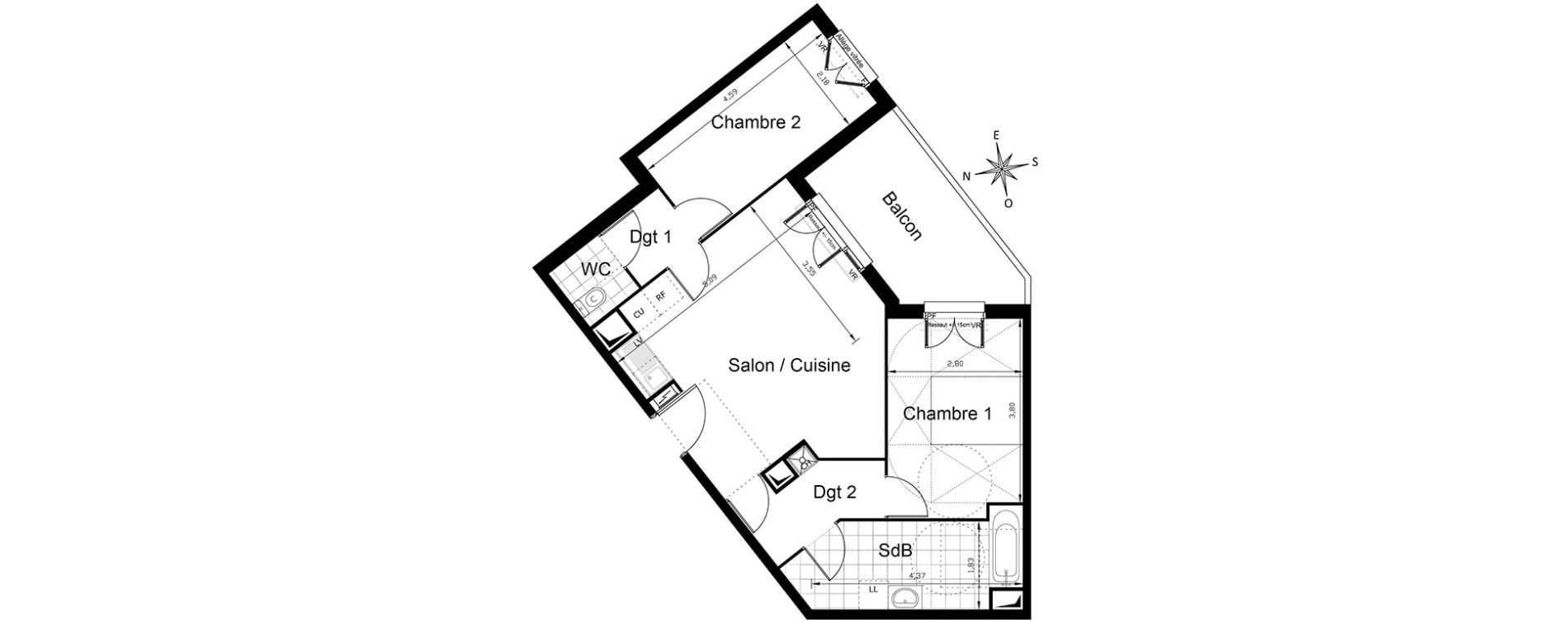 Appartement T3 de 61,02 m2 &agrave; Villepinte Centre