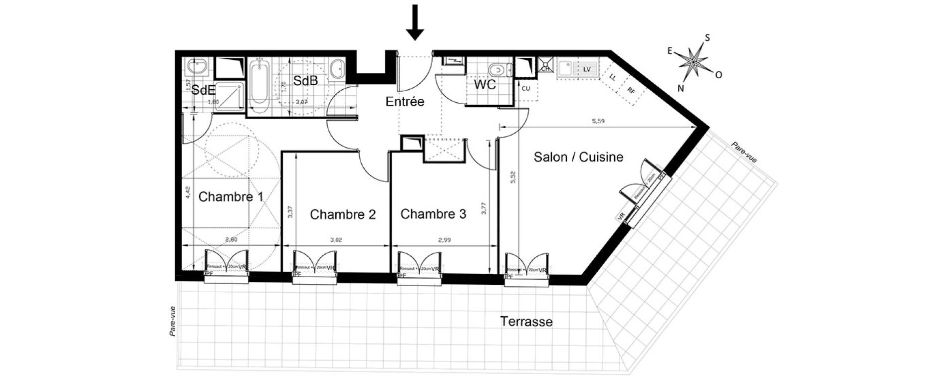 Appartement T4 de 75,60 m2 &agrave; Villepinte Centre