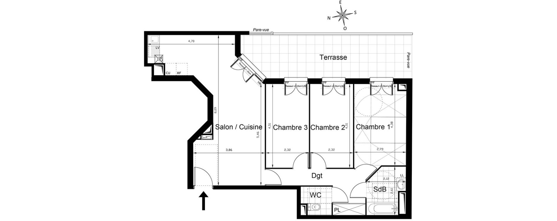 Appartement T4 de 78,56 m2 &agrave; Villepinte Centre