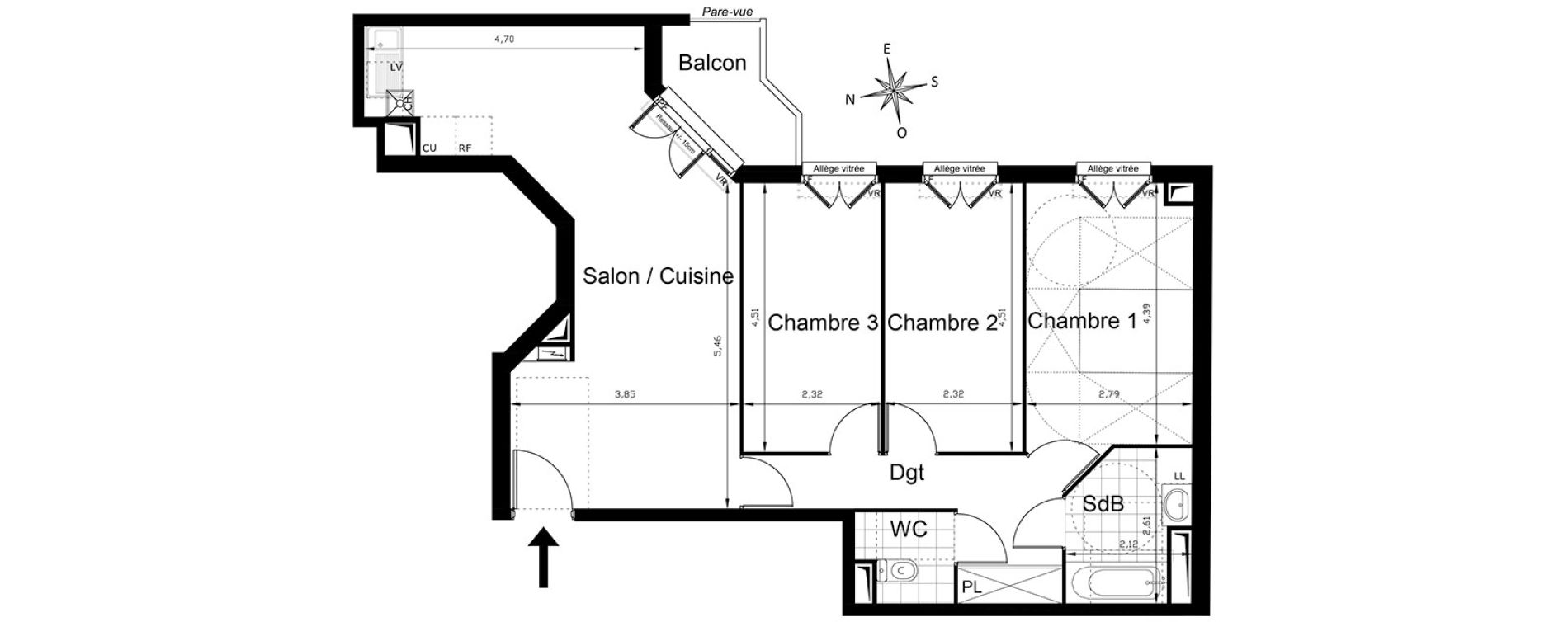 Appartement T4 de 79,61 m2 &agrave; Villepinte Centre