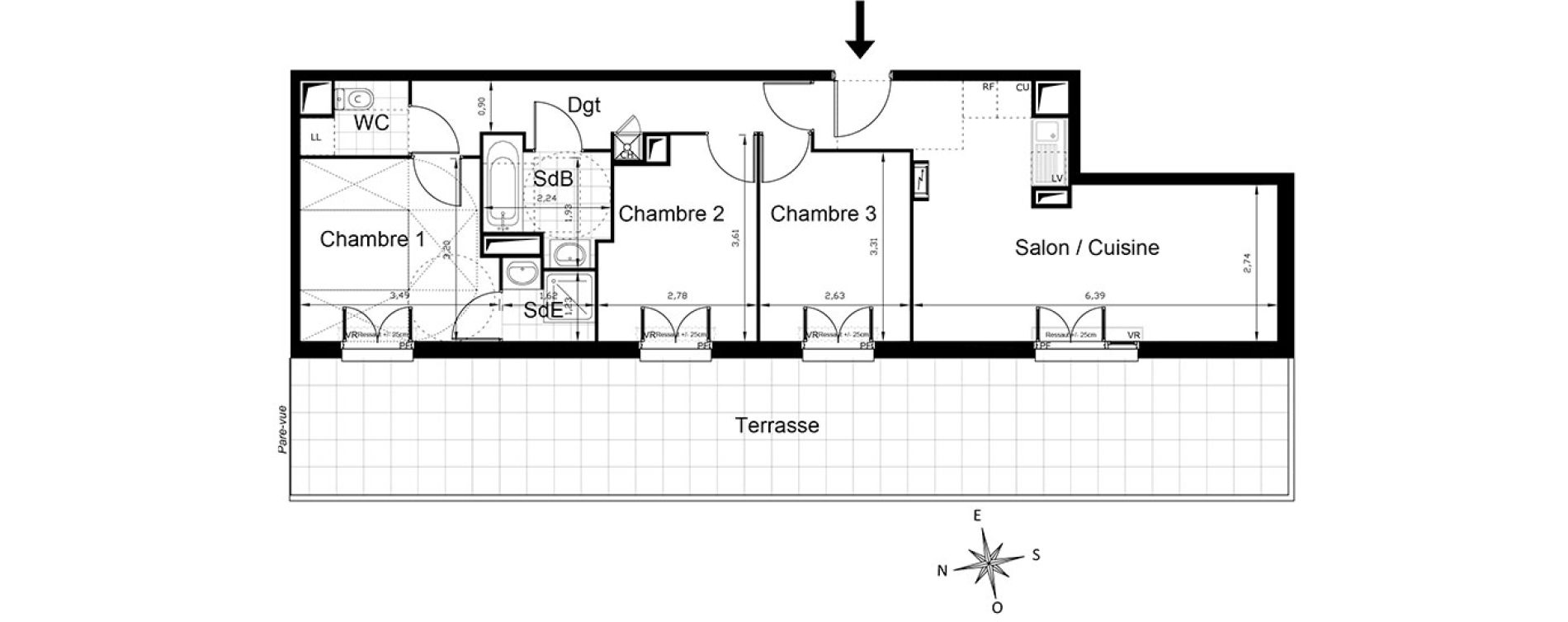 Appartement T4 de 67,93 m2 &agrave; Villepinte Centre