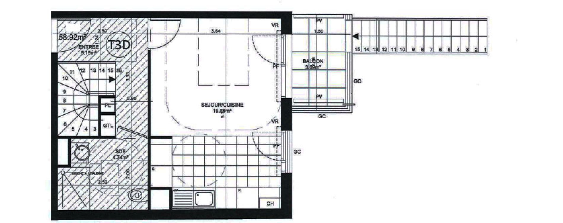 Duplex T3 de 58,92 m2 &agrave; Alfortville Centre