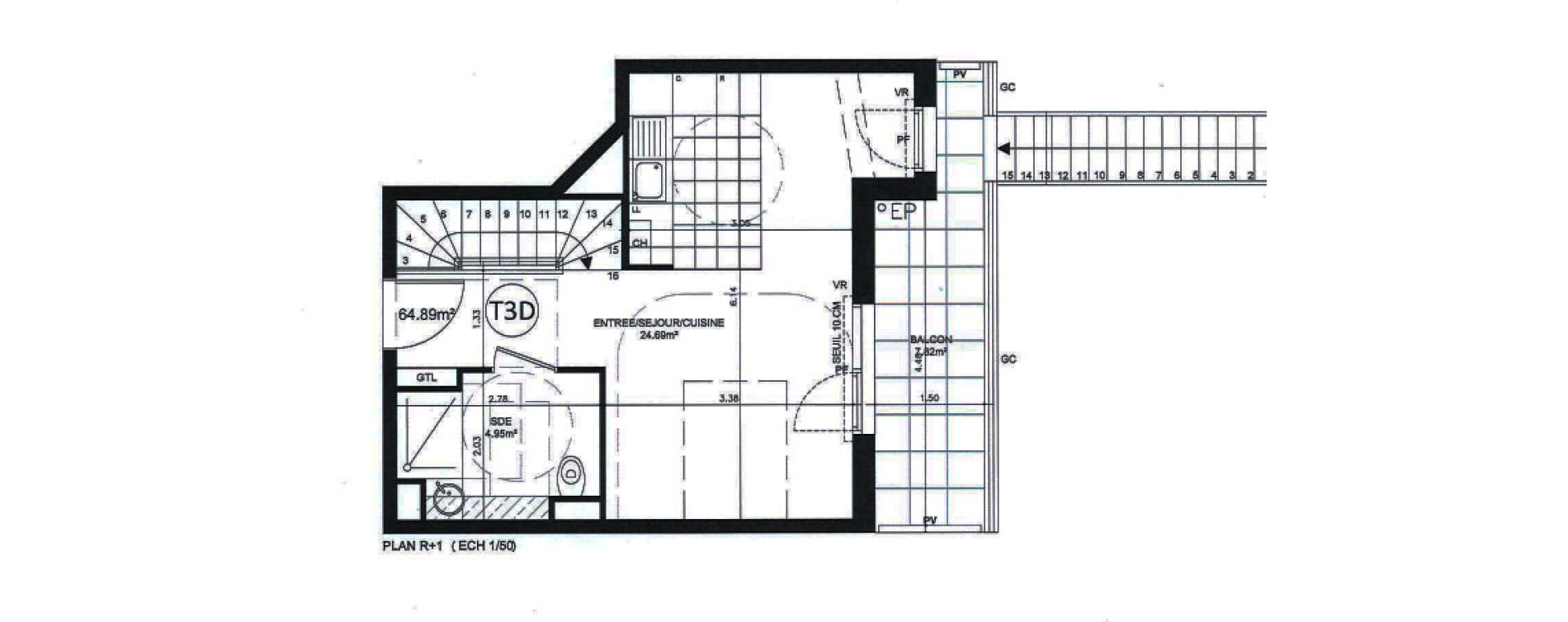 Duplex T3 de 64,89 m2 &agrave; Alfortville Centre