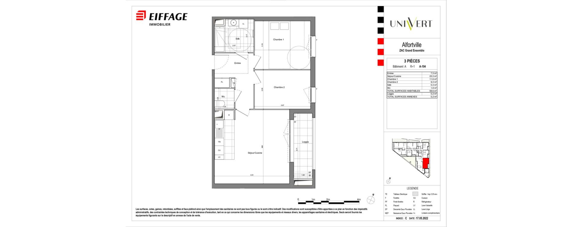 Appartement T3 de 58,60 m2 &agrave; Alfortville Grand ensemble