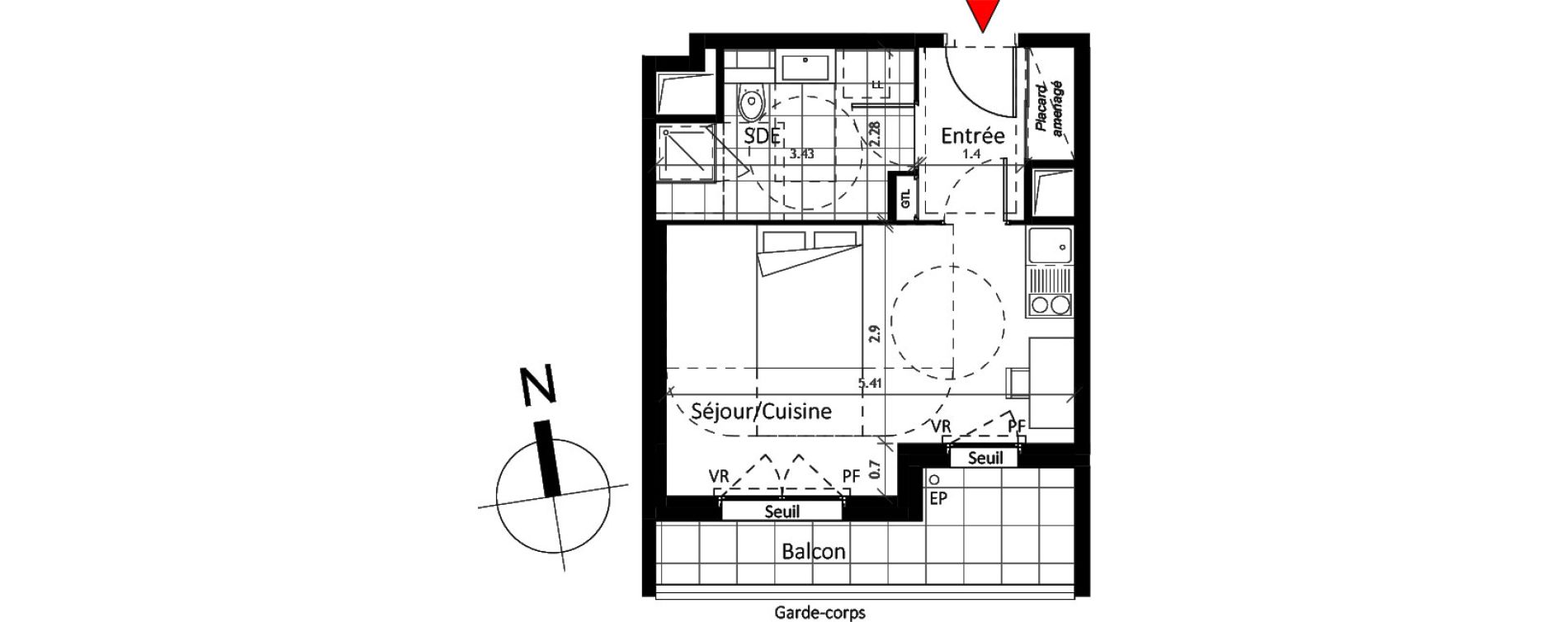 Appartement T1 de 28,70 m2 &agrave; Boissy-Saint-L&eacute;ger La charmeraie
