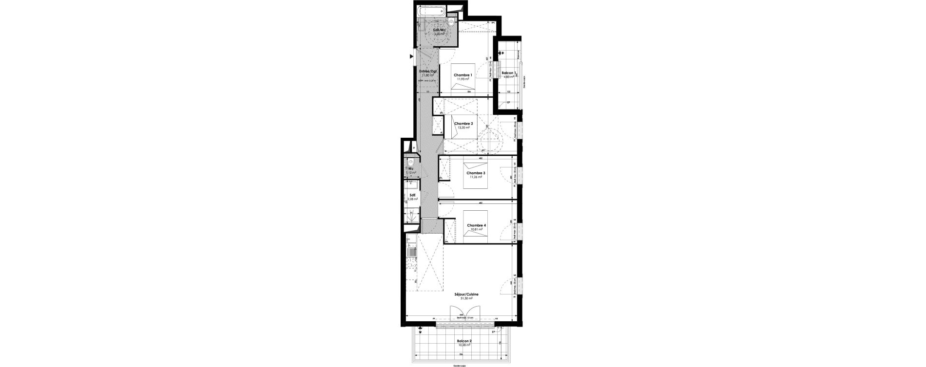 Appartement T5 de 98,89 m2 &agrave; Champigny-Sur-Marne Centre ville