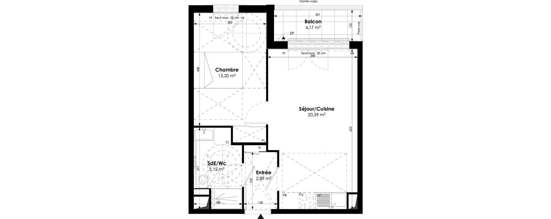 Appartement T2 de 41,59 m2 &agrave; Champigny-Sur-Marne Centre ville