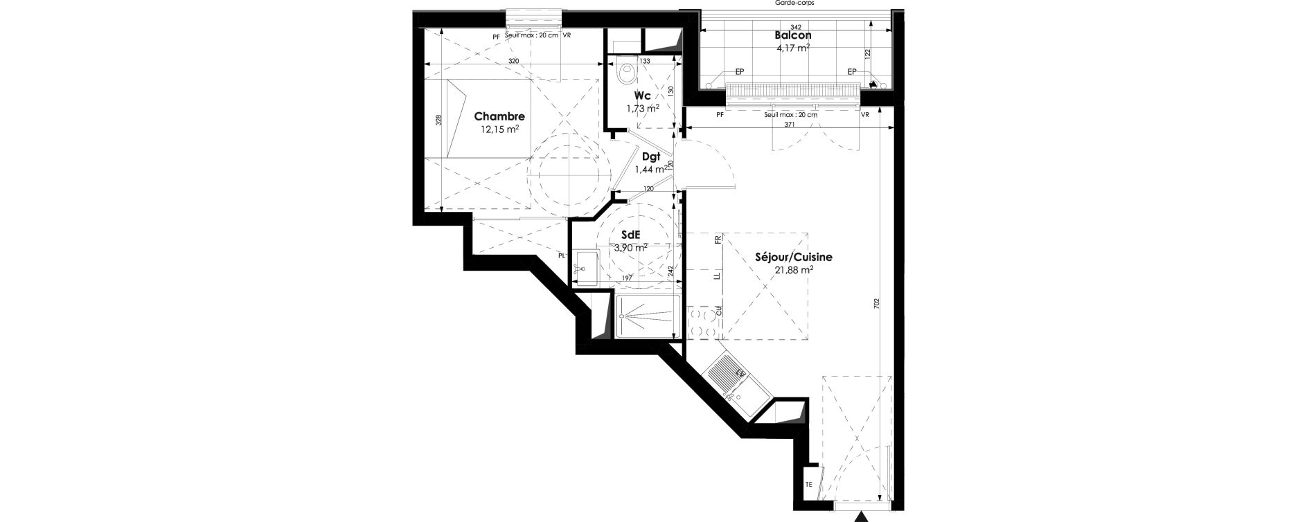 Appartement T2 de 41,11 m2 &agrave; Champigny-Sur-Marne Centre ville