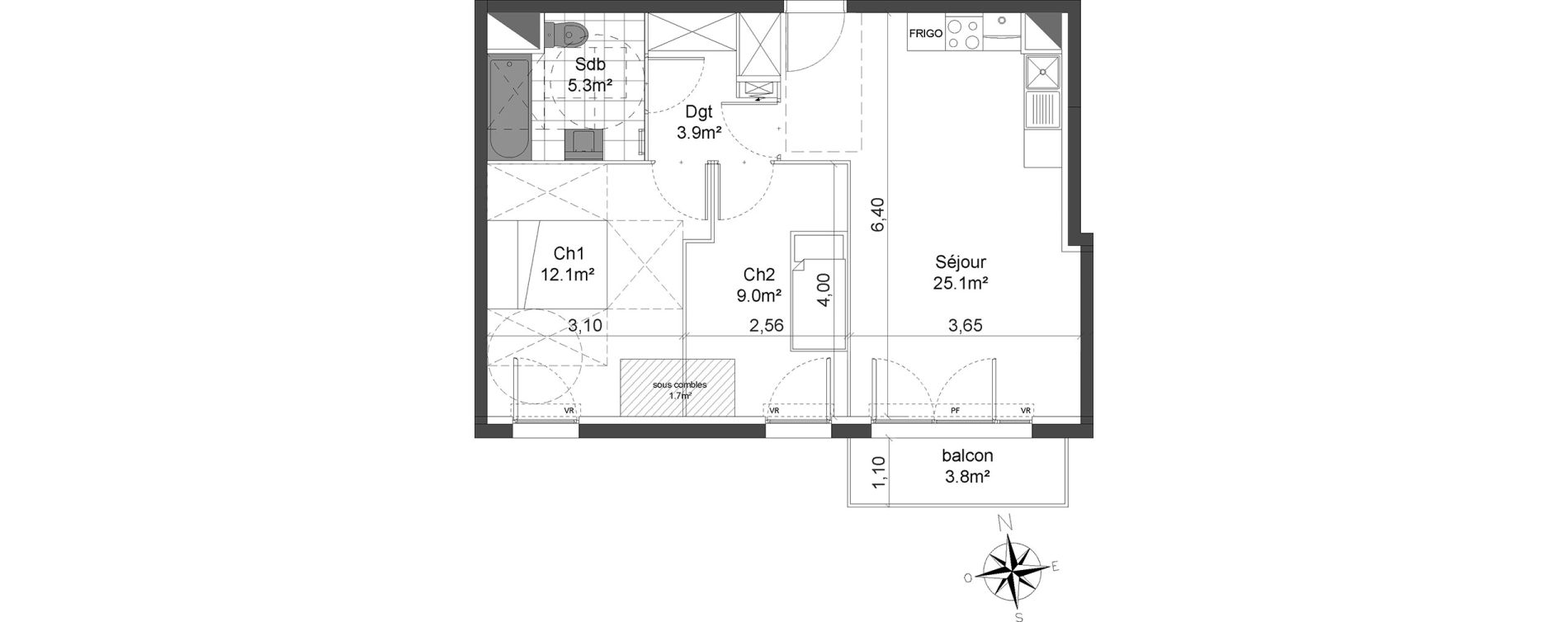 Appartement T3 de 55,40 m2 &agrave; Champigny-Sur-Marne Coeuilly