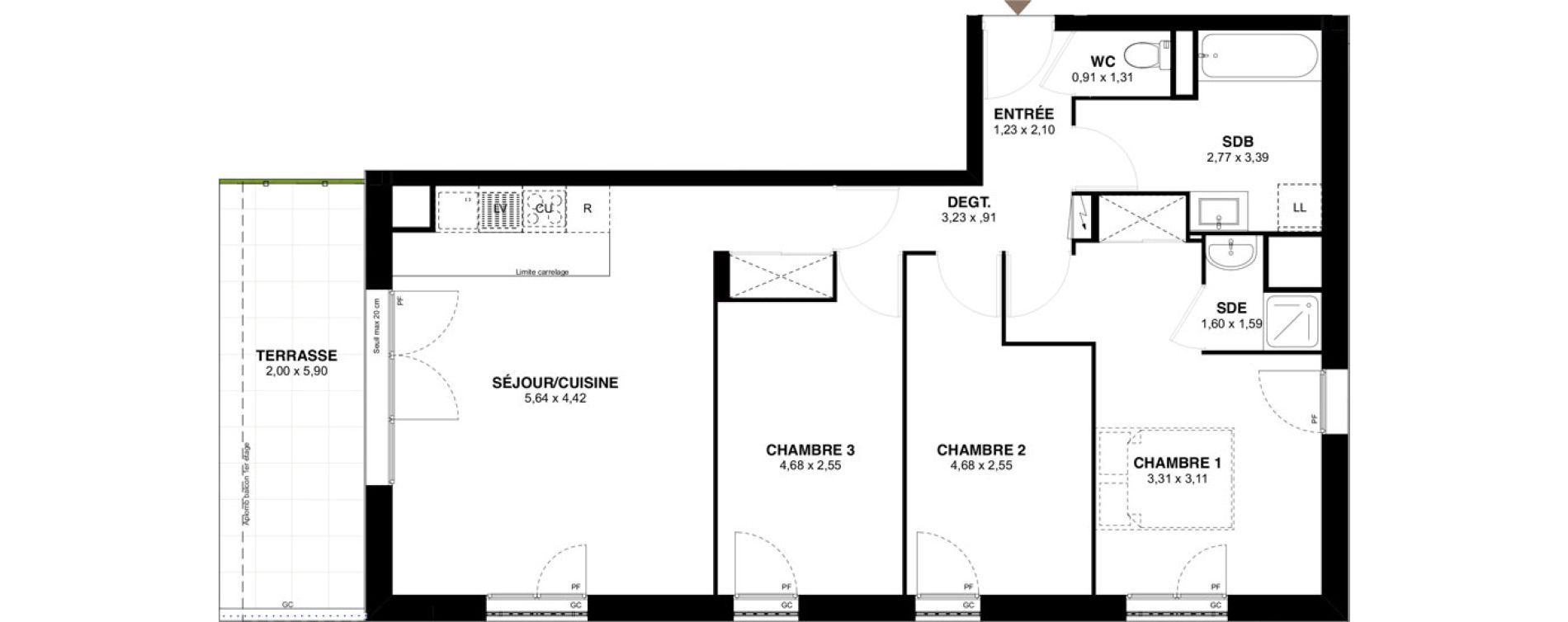 Appartement T4 de 78,66 m2 &agrave; Champigny-Sur-Marne Maroc