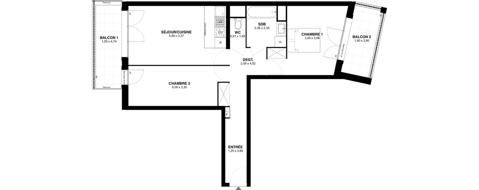 Appartement T3 de 62,71 m2 &agrave; Champigny-Sur-Marne Maroc