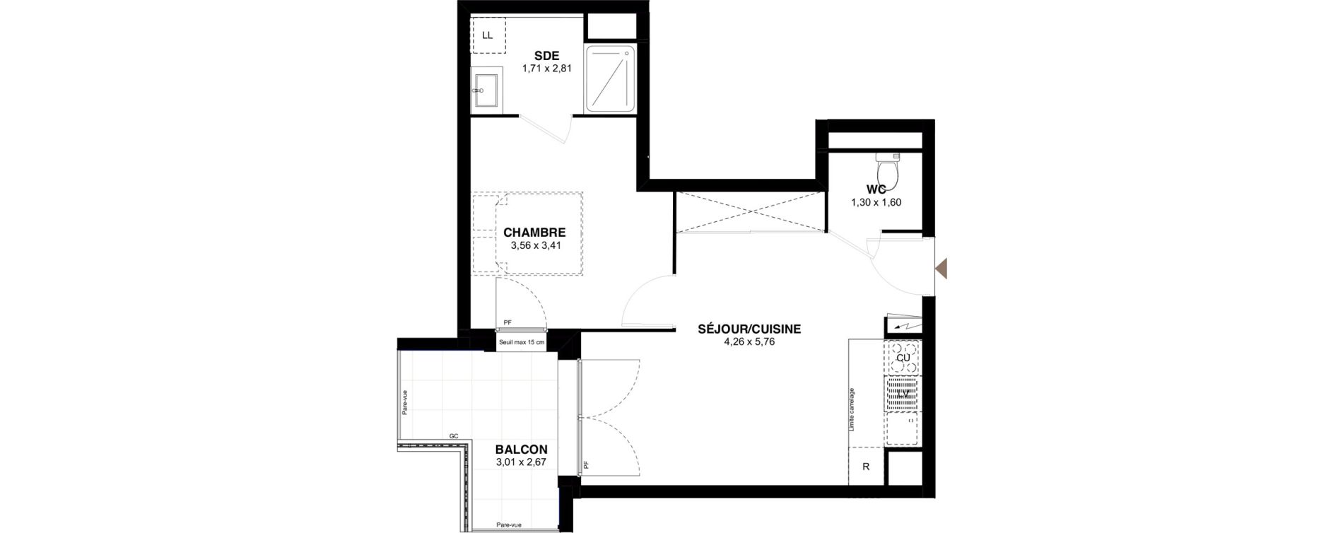 Appartement T2 de 40,74 m2 &agrave; Champigny-Sur-Marne Maroc