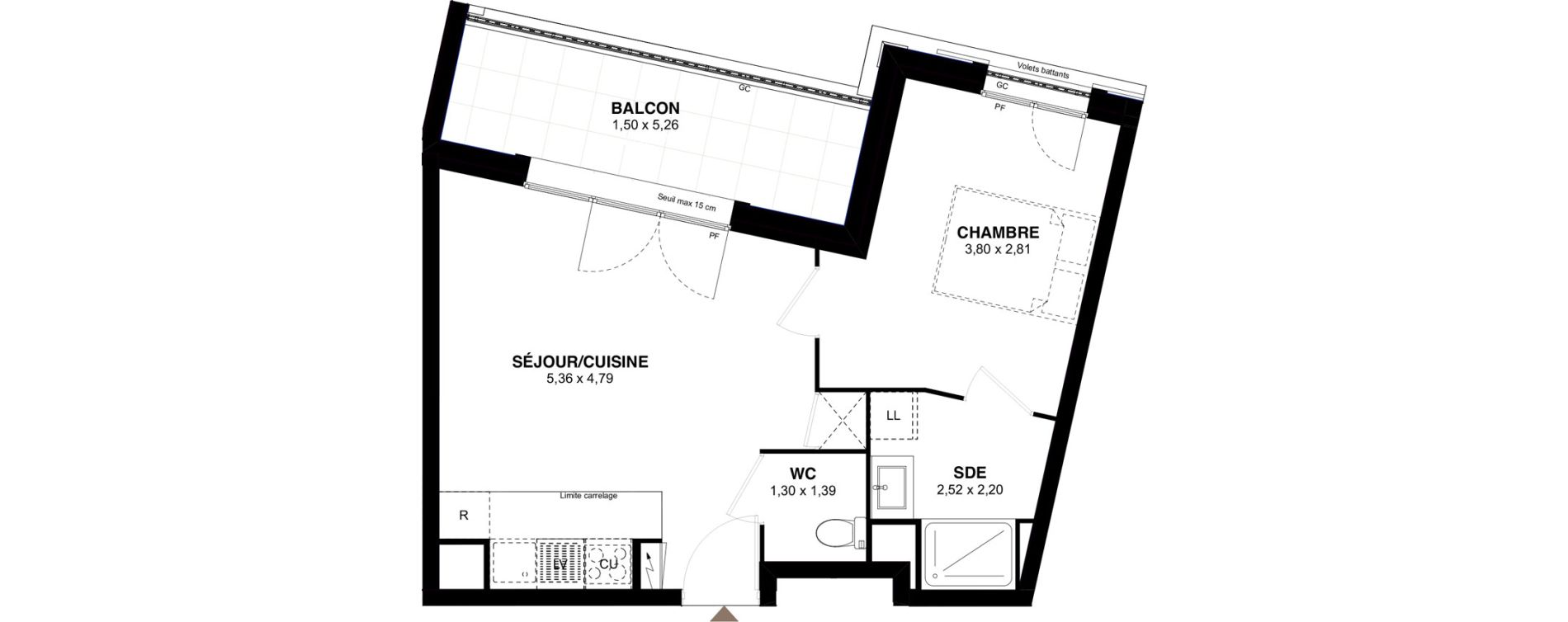 Appartement T2 de 39,74 m2 &agrave; Champigny-Sur-Marne Maroc