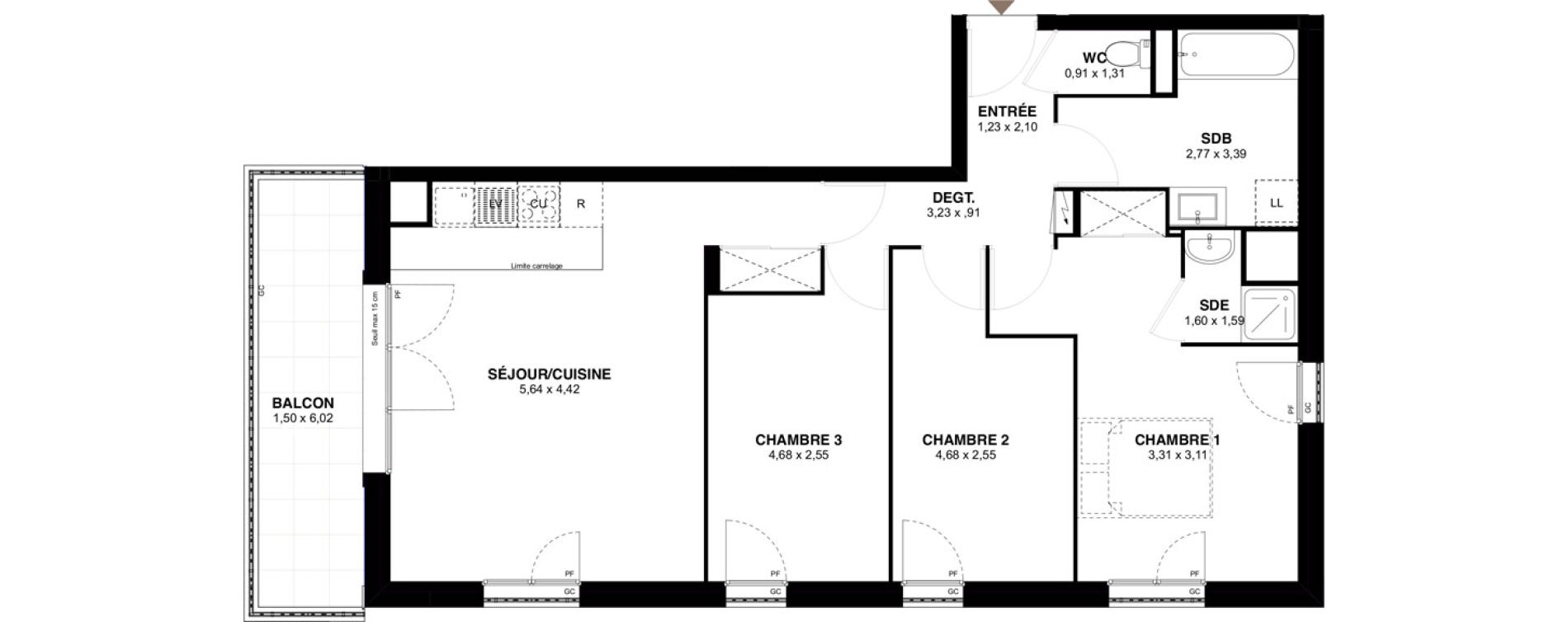 Appartement T4 de 78,66 m2 &agrave; Champigny-Sur-Marne Maroc