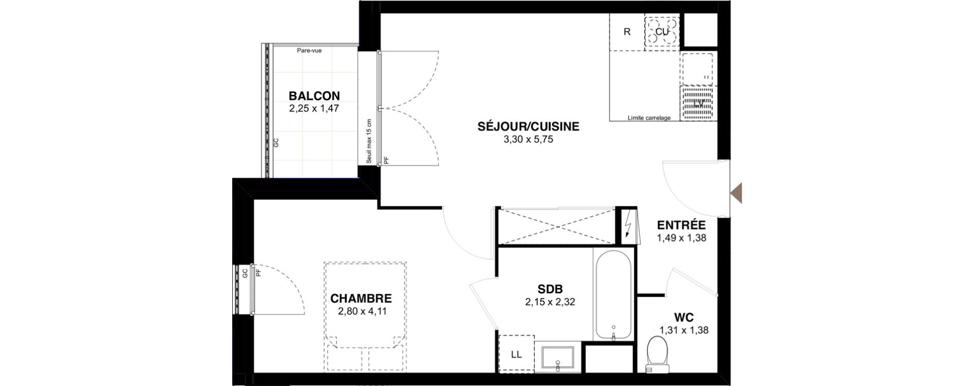 Appartement T2 de 40,13 m2 &agrave; Champigny-Sur-Marne Maroc