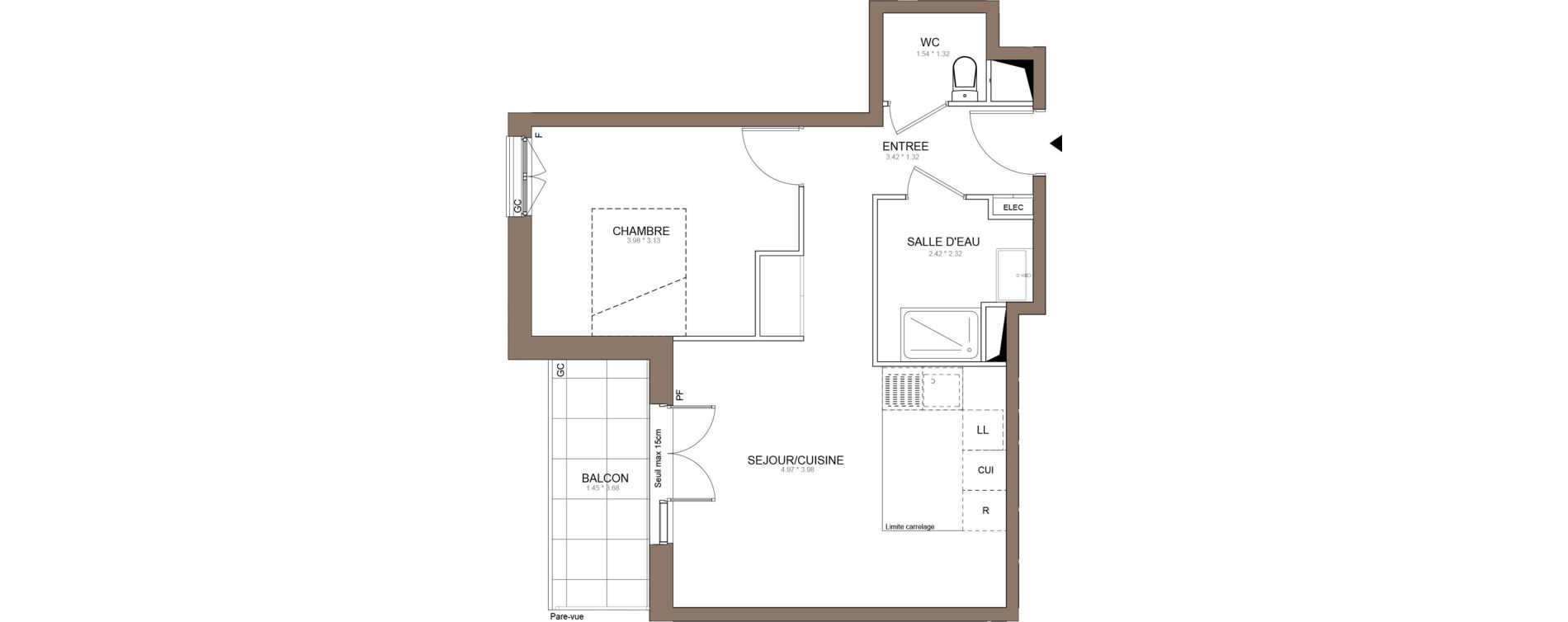 Appartement T2 de 44,59 m2 &agrave; Champigny-Sur-Marne Centre