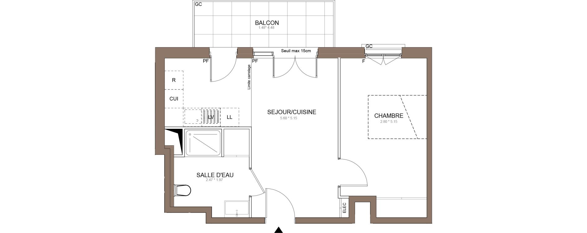 Appartement T2 de 40,46 m2 &agrave; Champigny-Sur-Marne Centre