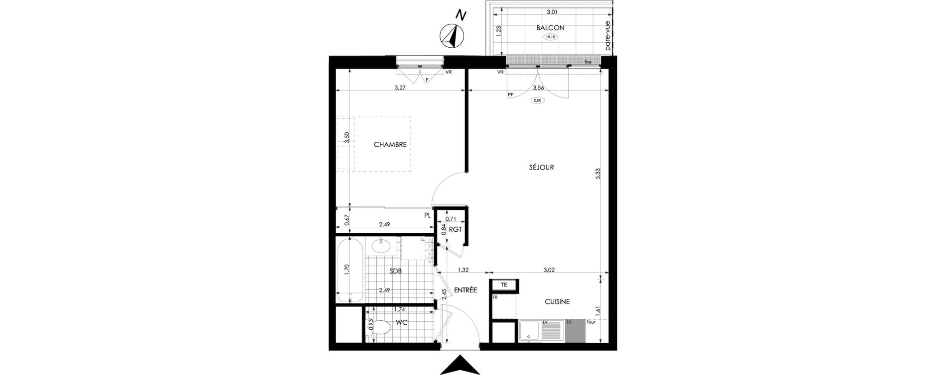 Appartement T2 de 45,51 m2 &agrave; Champigny-Sur-Marne Tremblay