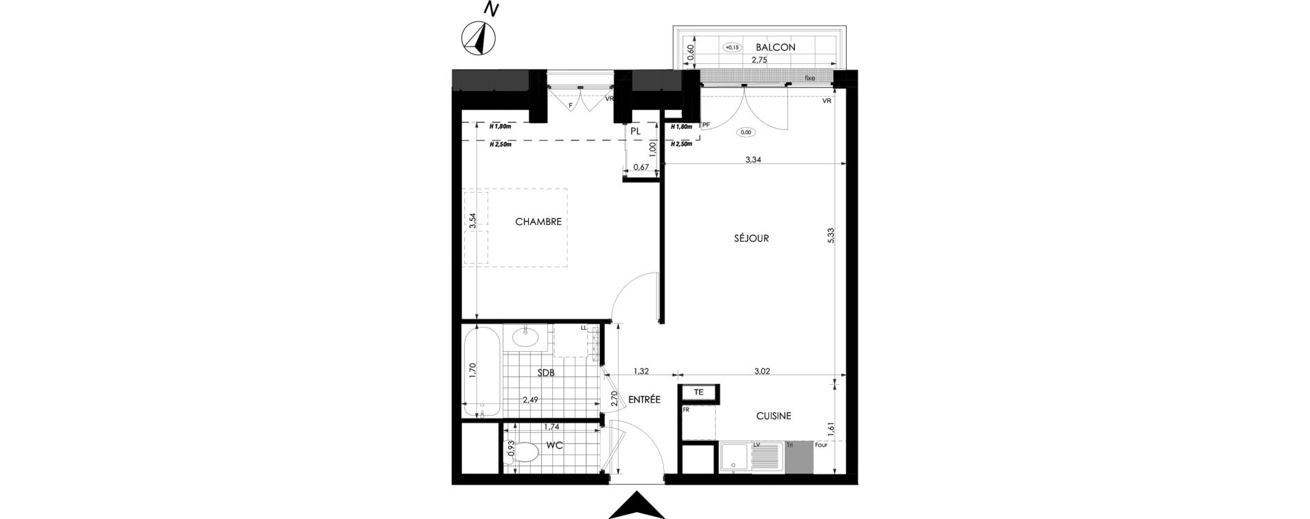 Appartement T2 de 43,66 m2 &agrave; Champigny-Sur-Marne Tremblay