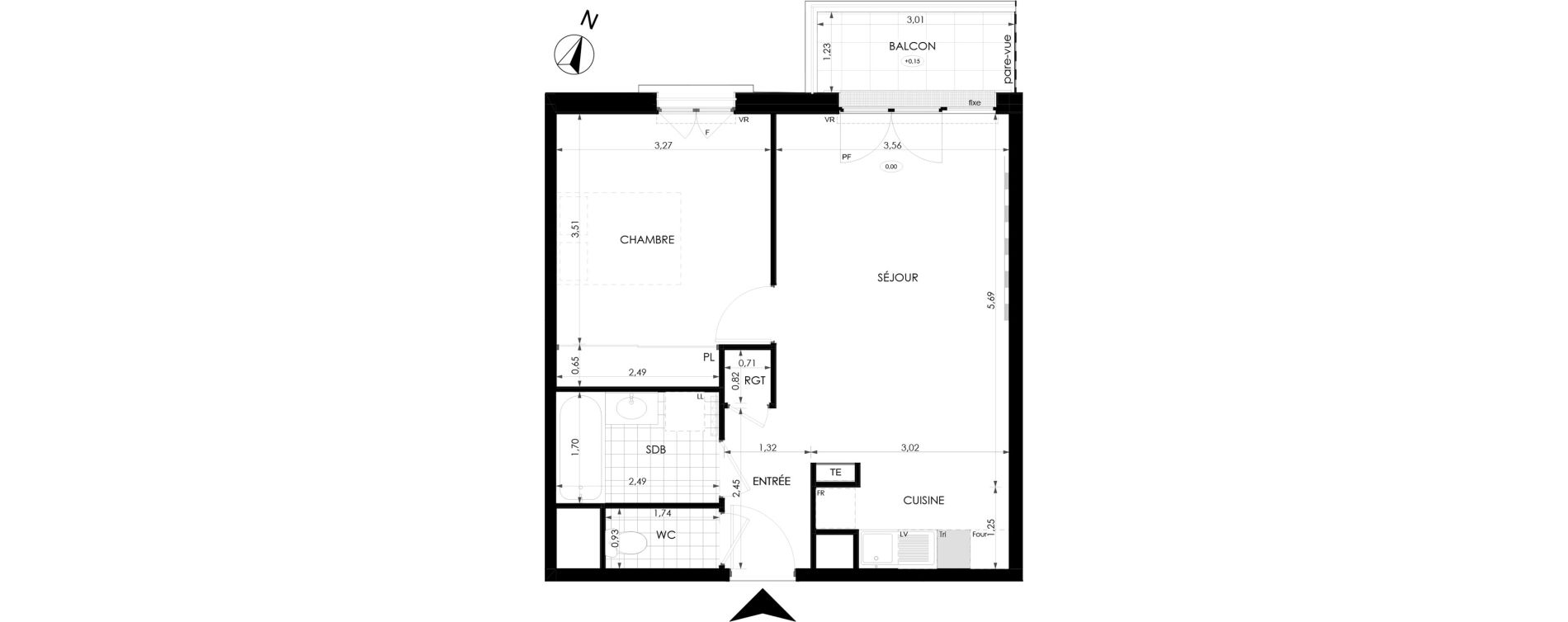 Appartement T2 de 45,51 m2 &agrave; Champigny-Sur-Marne Tremblay