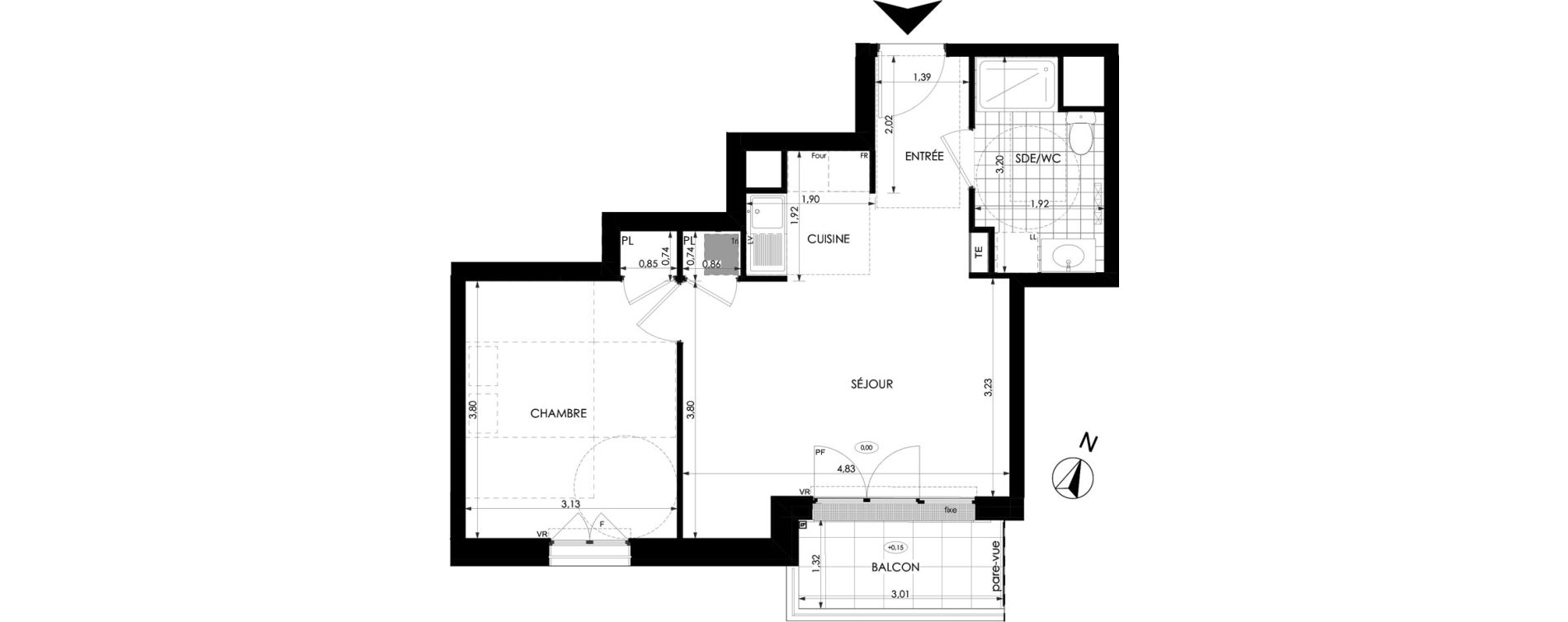 Appartement T2 de 42,50 m2 &agrave; Champigny-Sur-Marne Tremblay