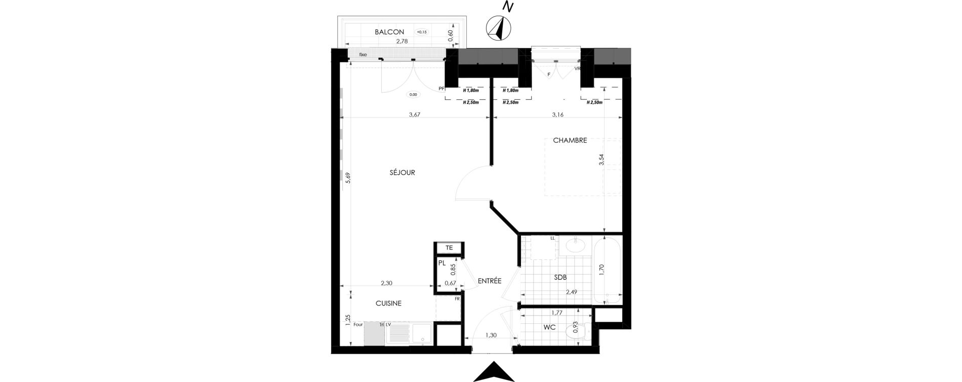 Appartement T2 de 43,55 m2 &agrave; Champigny-Sur-Marne Tremblay