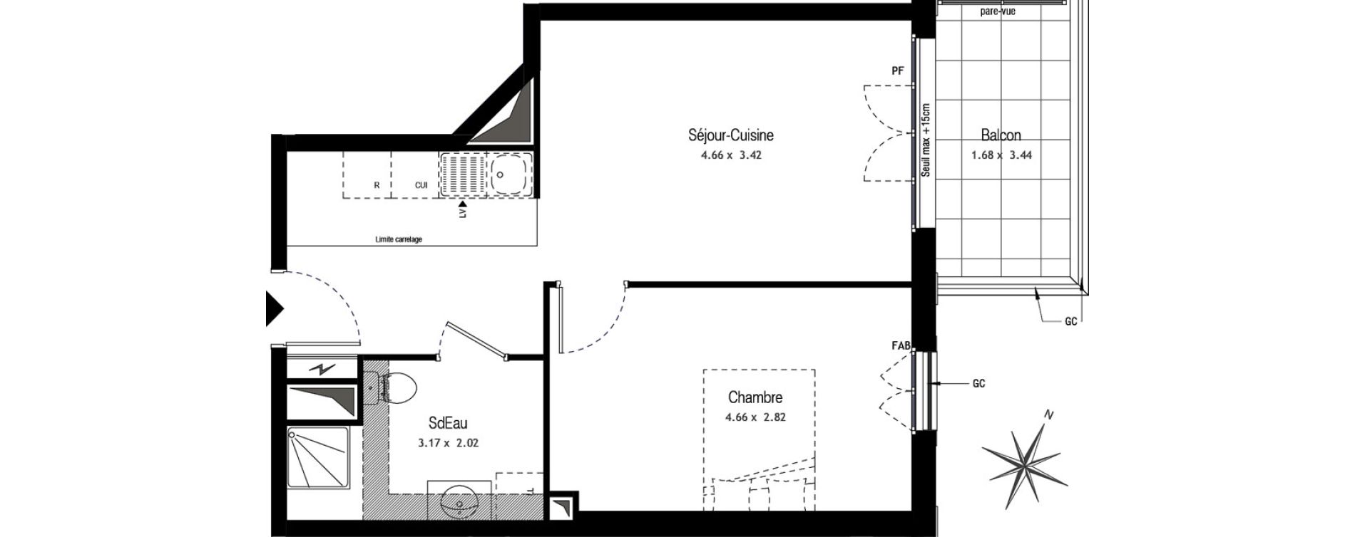 Appartement T2 de 42,16 m2 &agrave; Champigny-Sur-Marne Centre