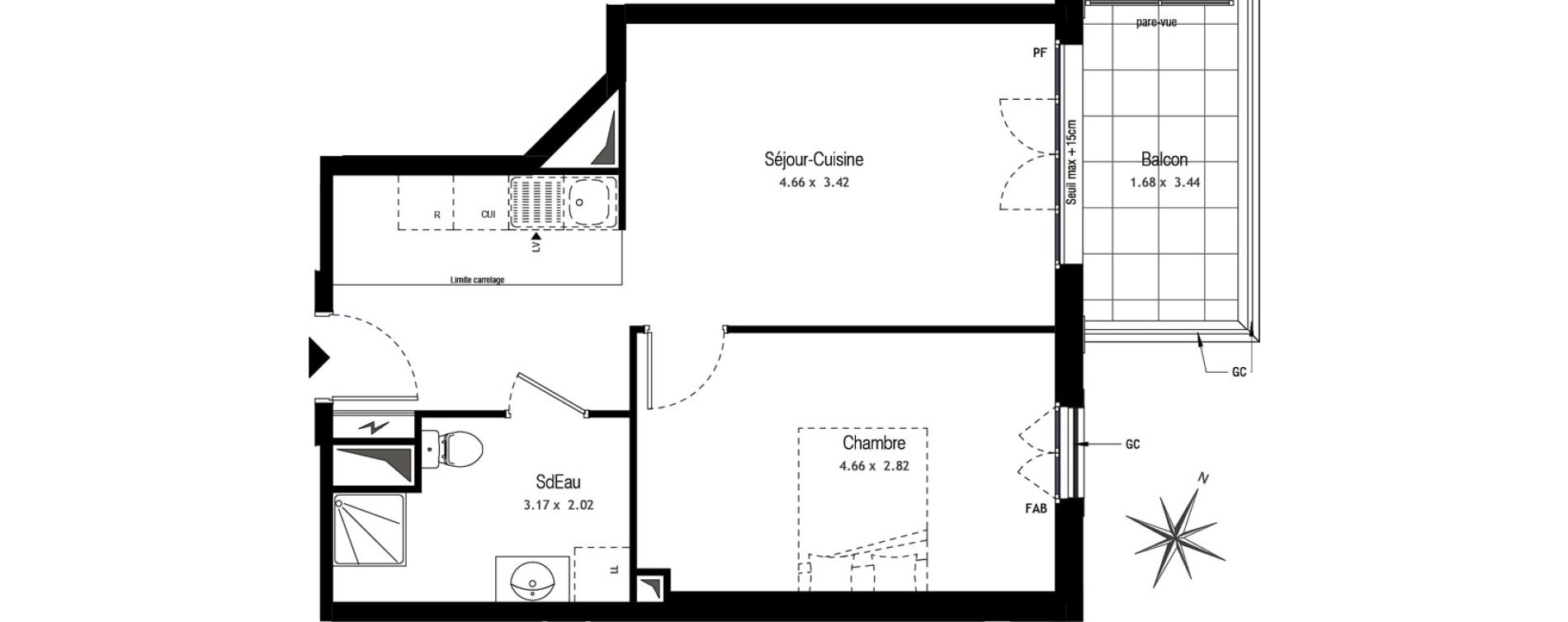 Appartement T2 de 42,16 m2 &agrave; Champigny-Sur-Marne Centre