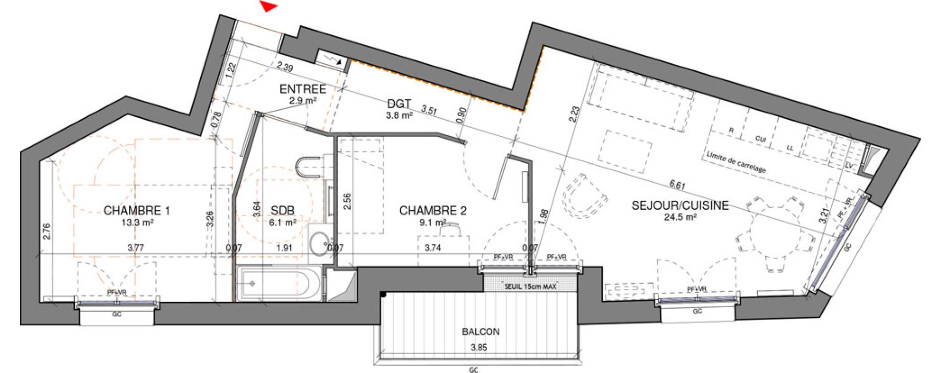 Appartement T3 de 59,70 m2 &agrave; Charenton-Le-Pont Conflans