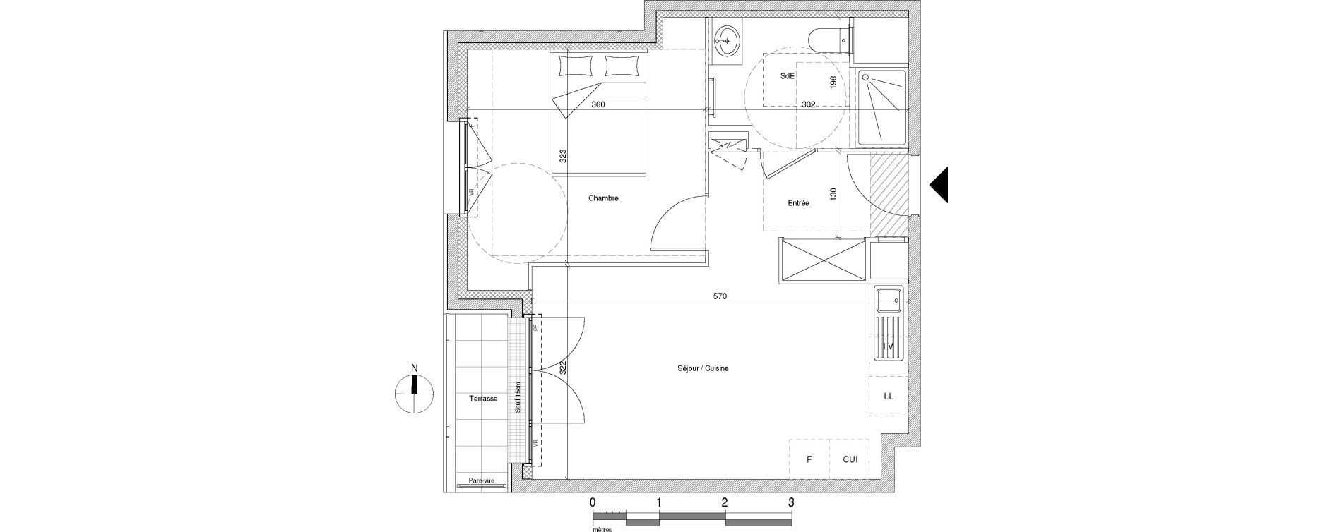 Appartement T2 de 40,12 m2 &agrave; Chennevi&egrave;res-Sur-Marne Centre