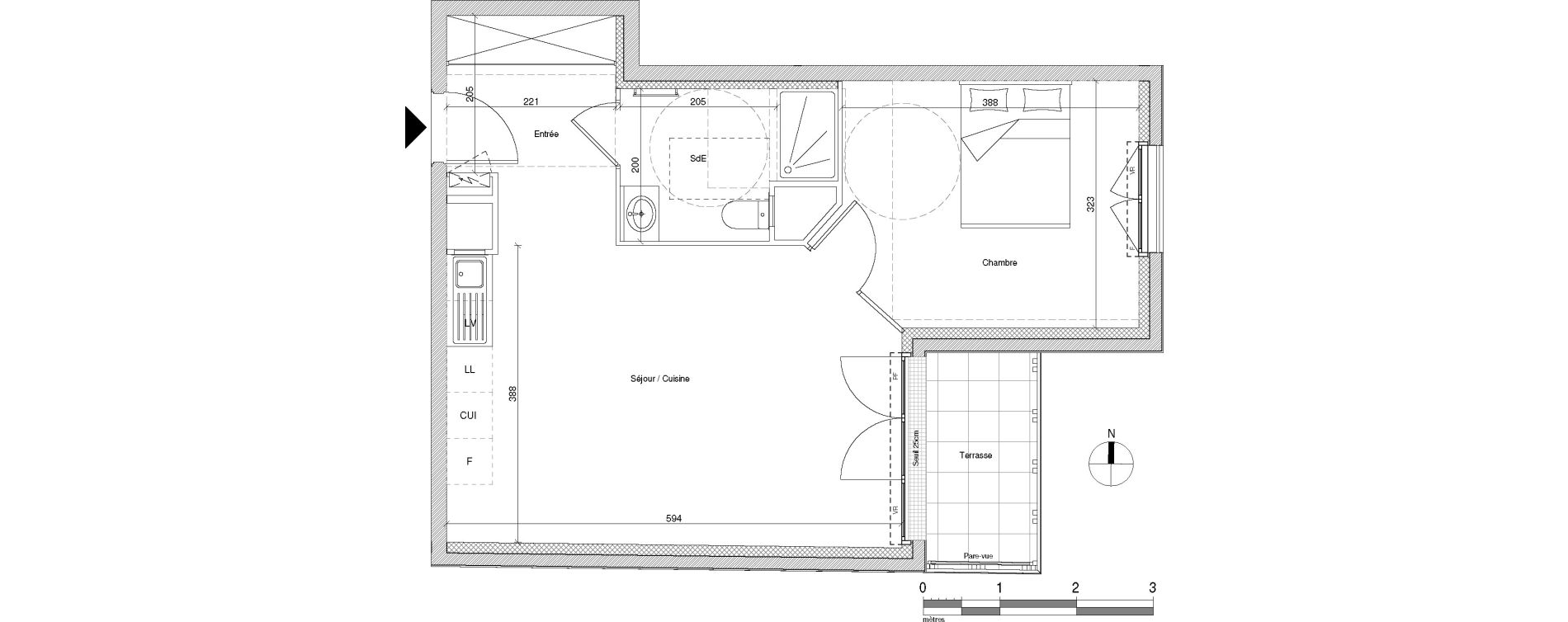 Appartement T2 de 45,87 m2 &agrave; Chennevi&egrave;res-Sur-Marne Centre