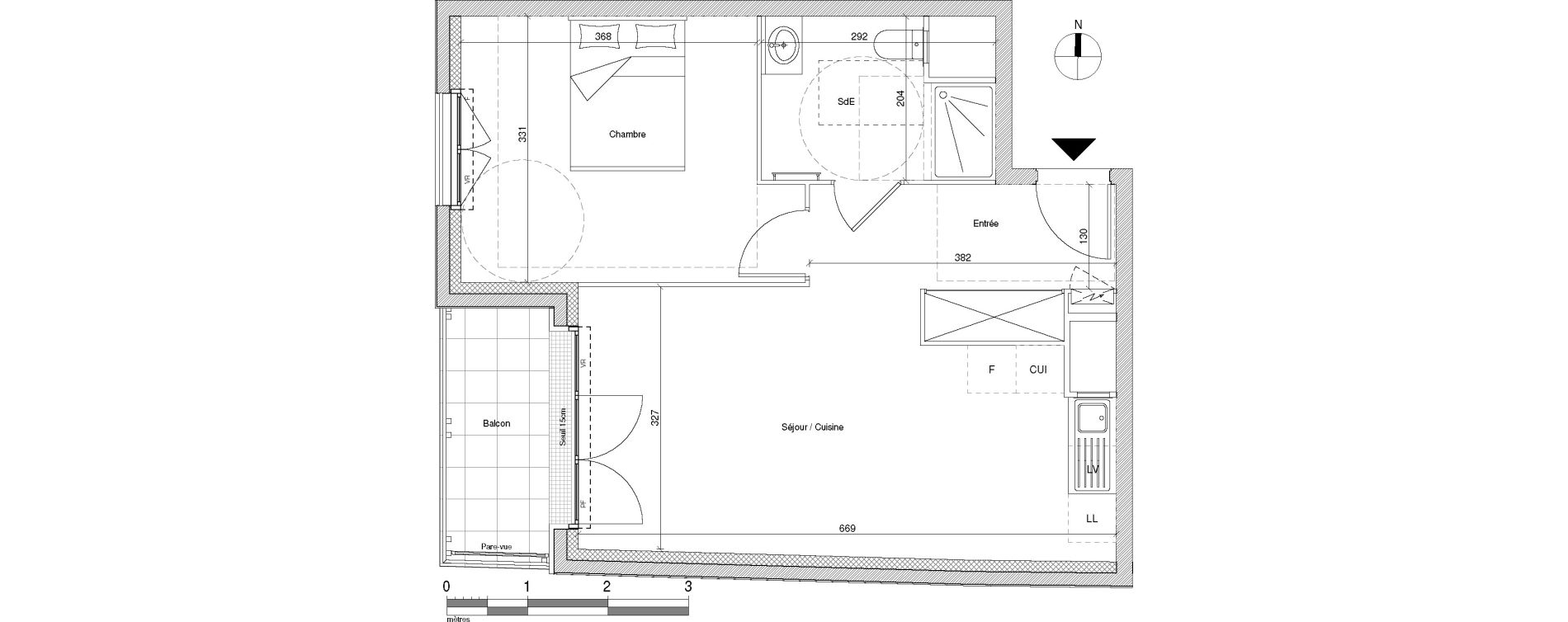 Appartement T2 de 44,43 m2 &agrave; Chennevi&egrave;res-Sur-Marne Centre