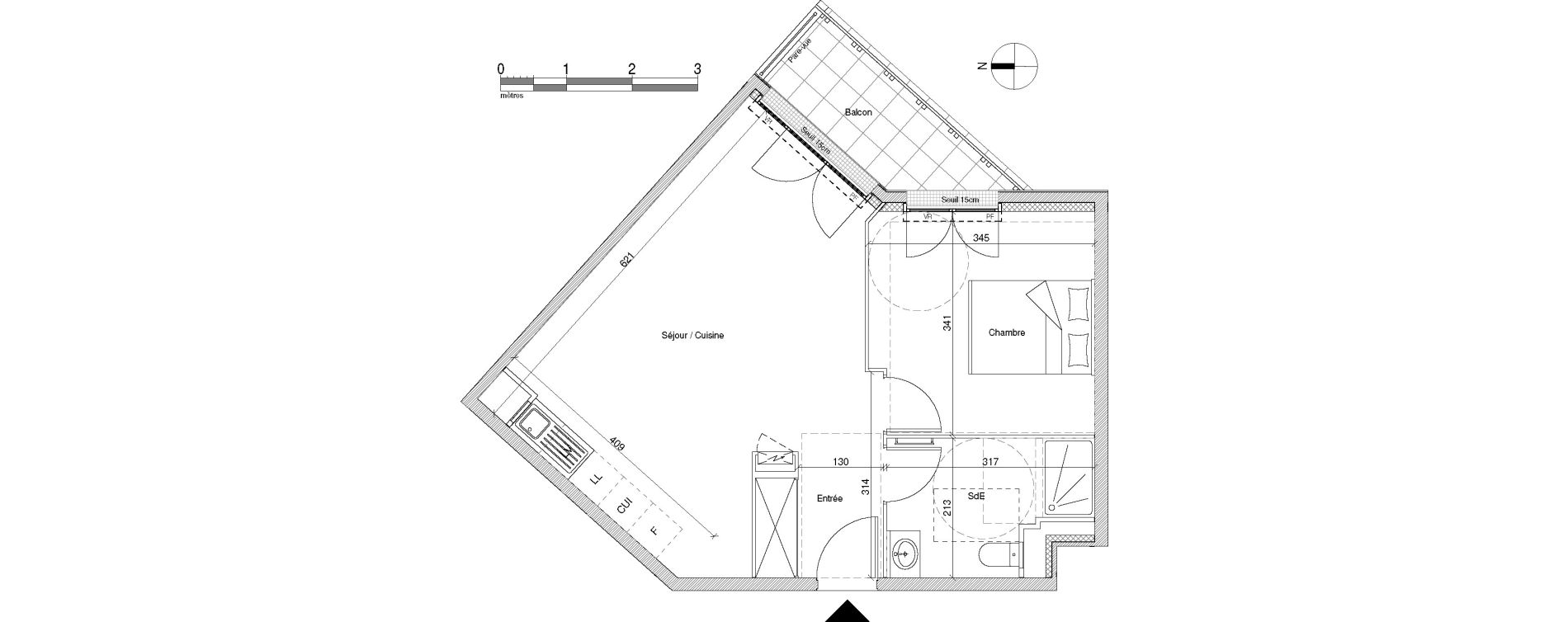 Appartement T2 de 45,62 m2 &agrave; Chennevi&egrave;res-Sur-Marne Centre